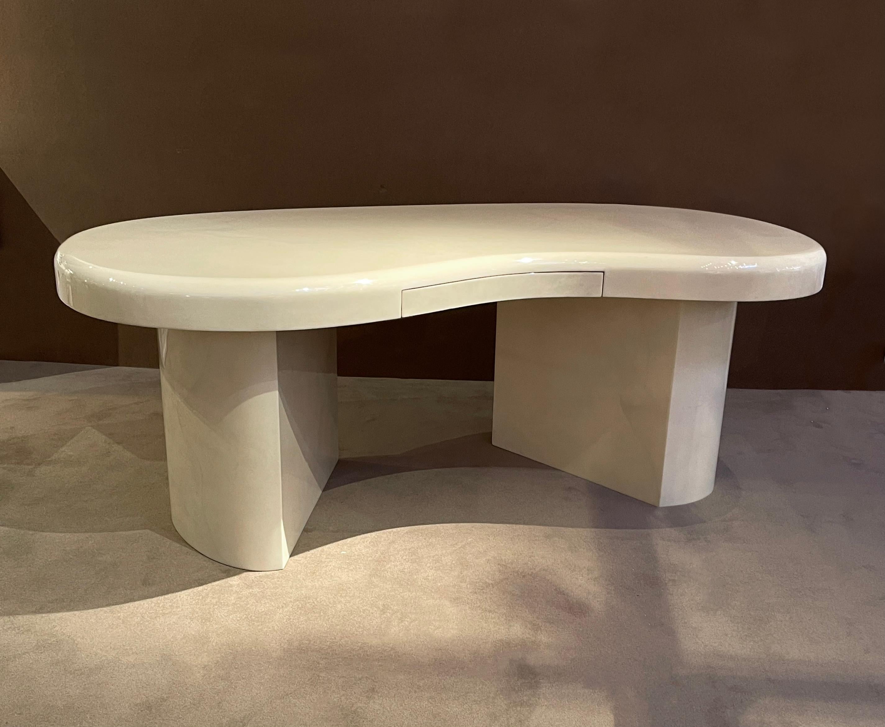 Karl Springer Ivory Goatskin Freeform Desk 1
