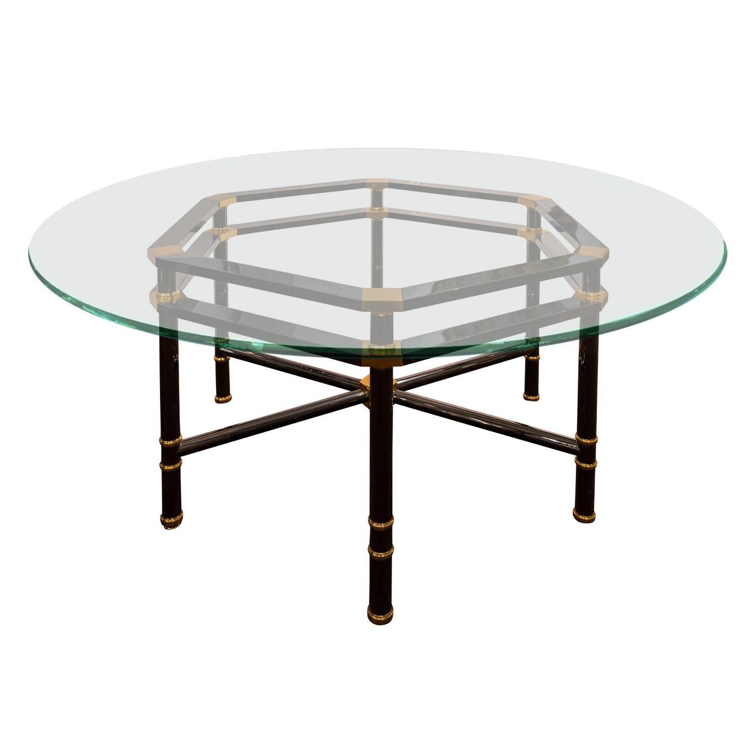 Modern Karl Springer Jansen Style Dining Table in Polished Gunmetal and Brass 1980s For Sale