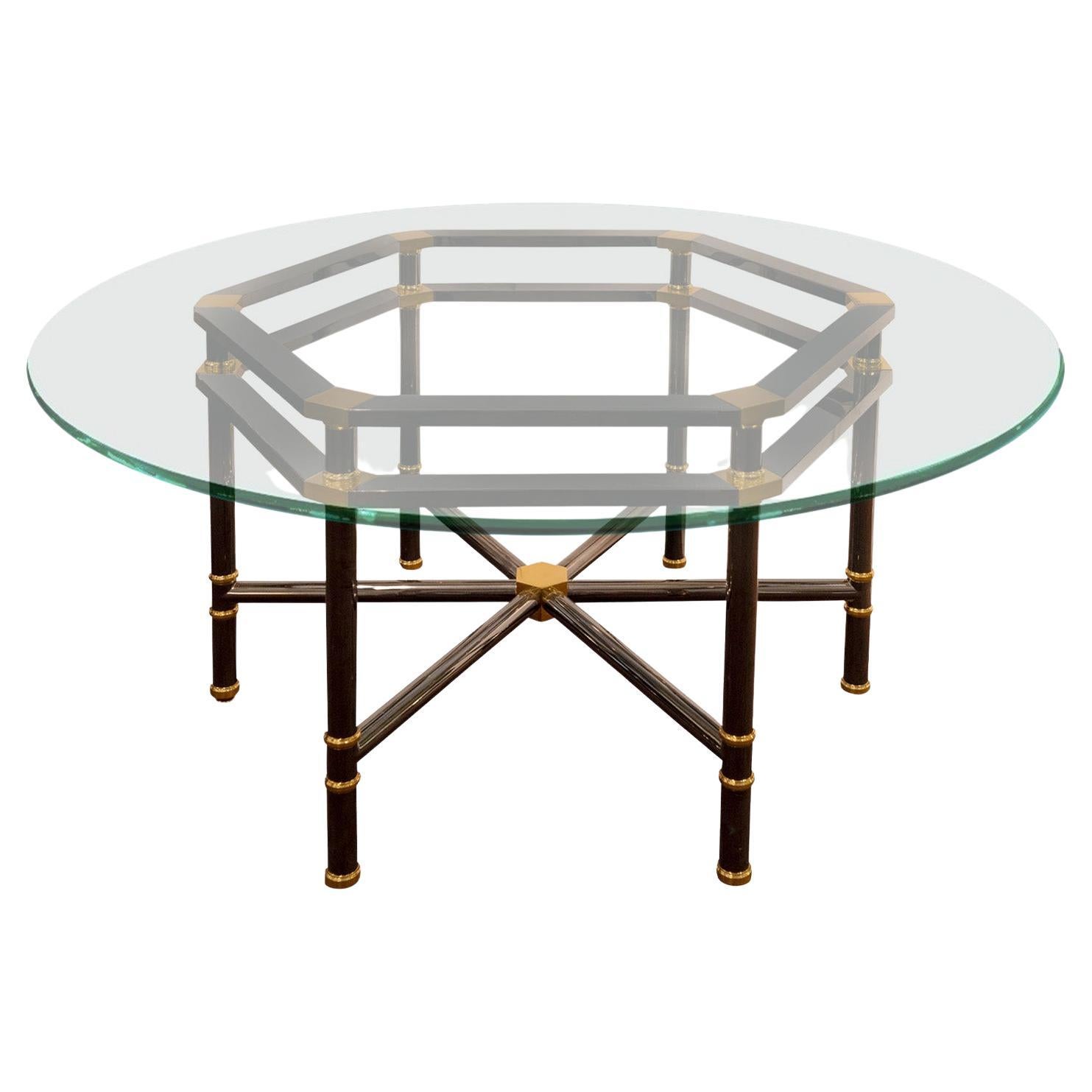 Karl Springer Jansen Style Dining Table in Polished Gunmetal and Brass 1980s For Sale