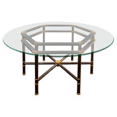 Karl Springer Jansen Style Dining Table in Polished Gunmetal and Brass 1980s