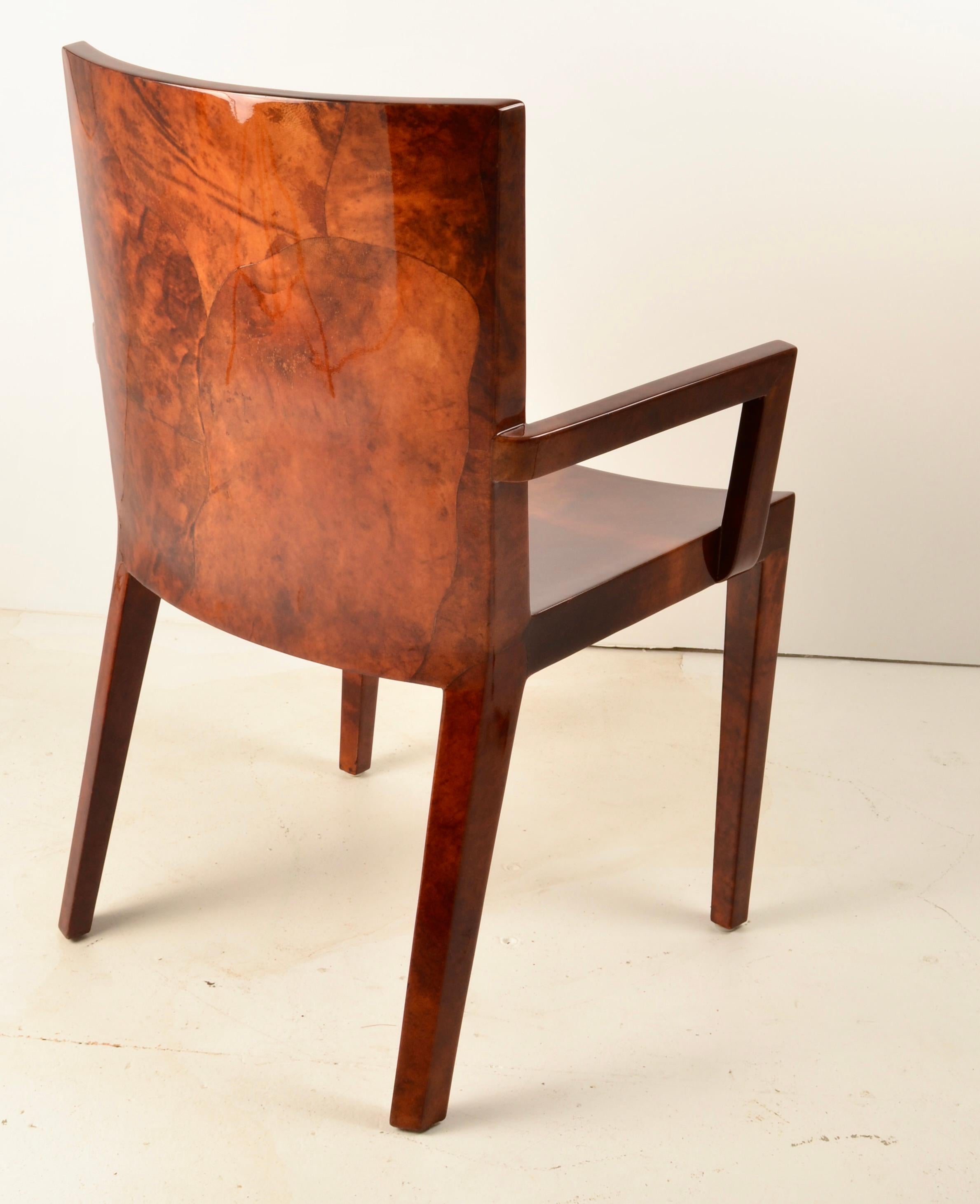 Karl Springer JMF Arm Chair in Lacquered Goat Skin In Good Condition For Sale In Norwalk, CT
