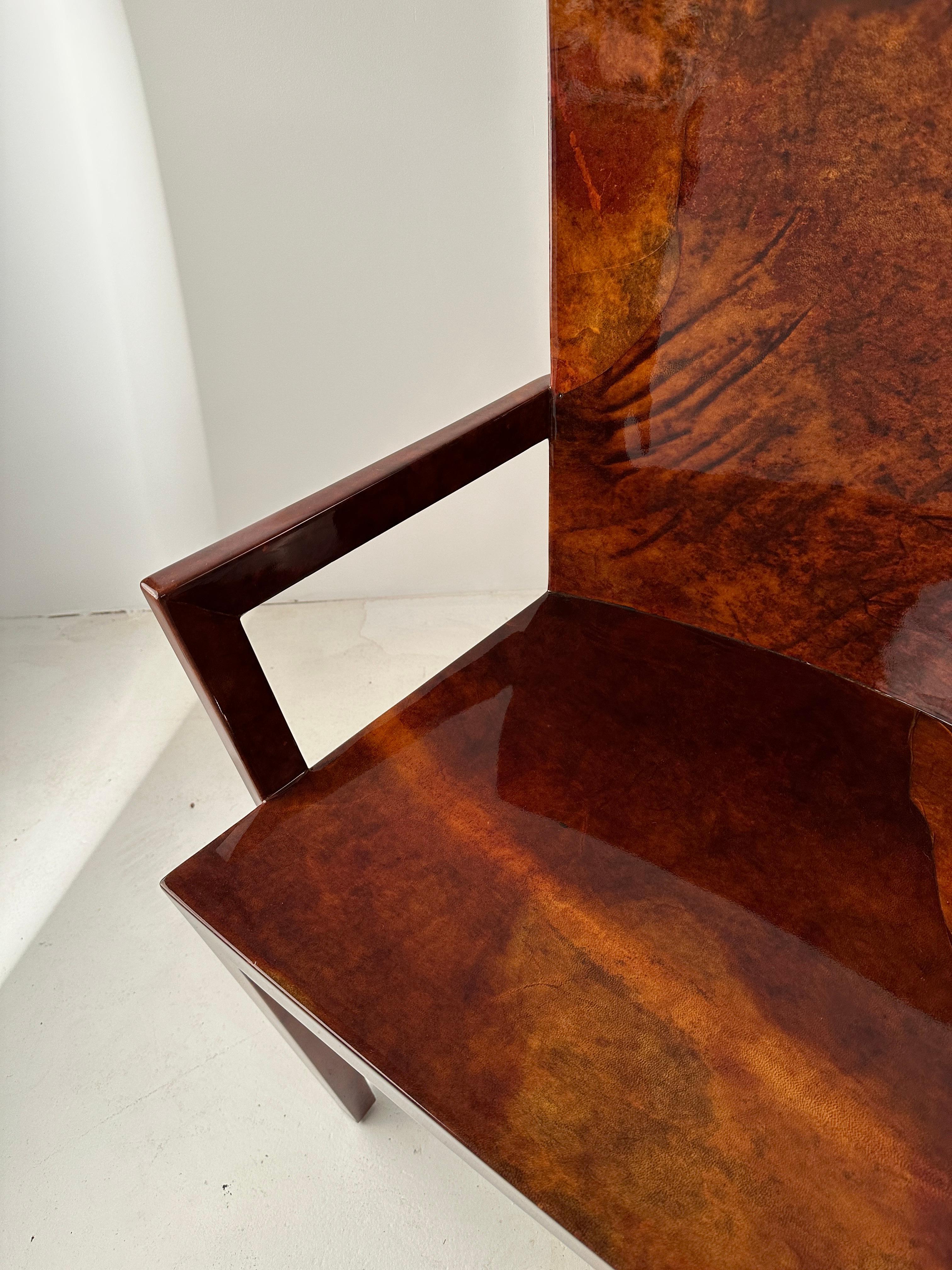 Karl Springer JMF Arm Chair in Lacquered Goat Skin For Sale 1