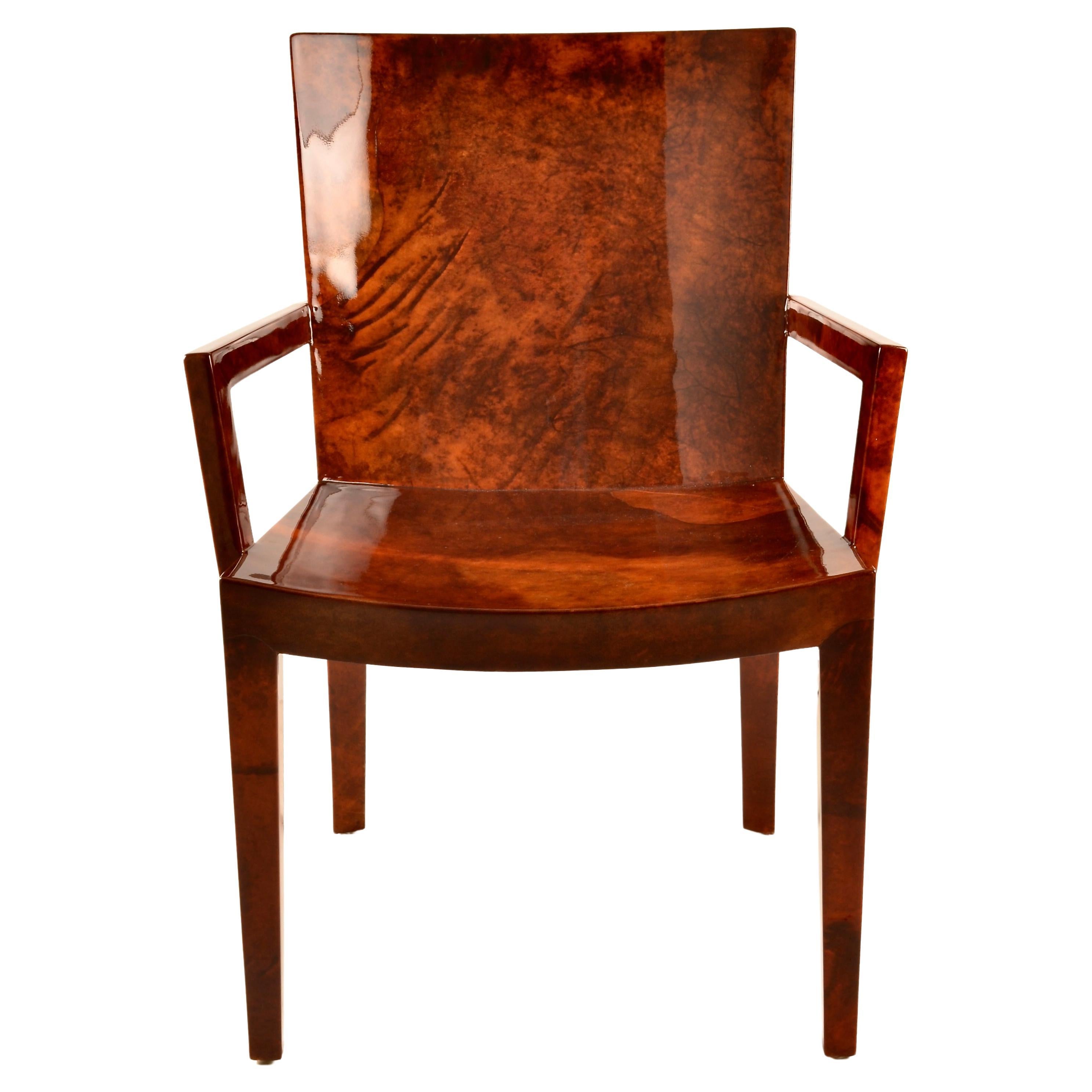 Karl Springer JMF Arm Chair in Lacquered Goat Skin For Sale