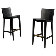 Karl Springer, JMF Barstools, Embossed Lizard Leather, Brass, USA, 1986