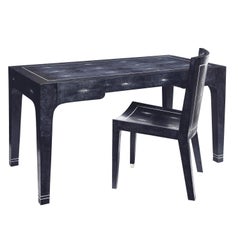 Karl Springer "JMF Chair" in Blue Shagreen with Bone Inlays 1980s 'Signed'