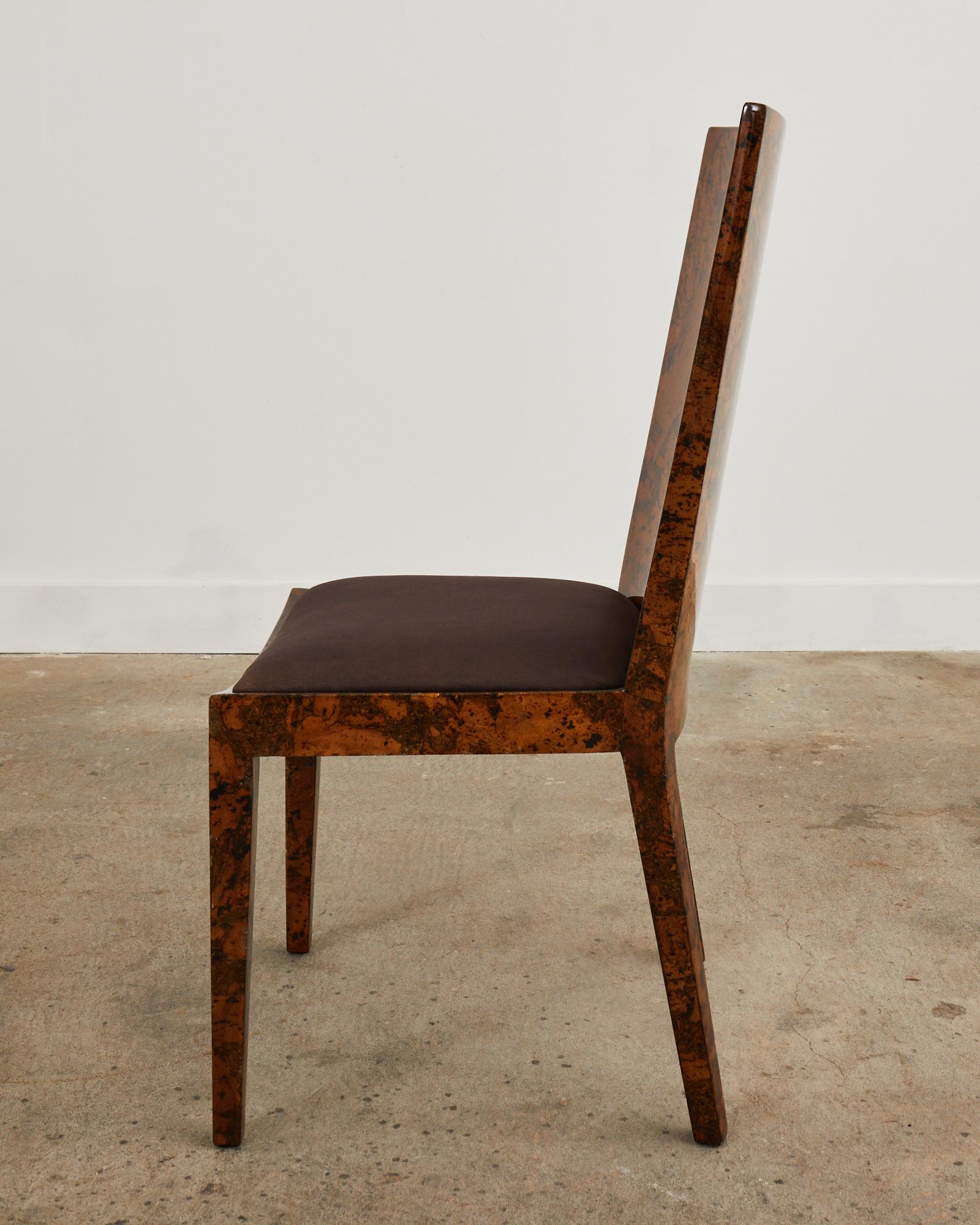 Karl Springer Attributed JMF Chair Lacquered Burlwood Patchwork For Sale 2