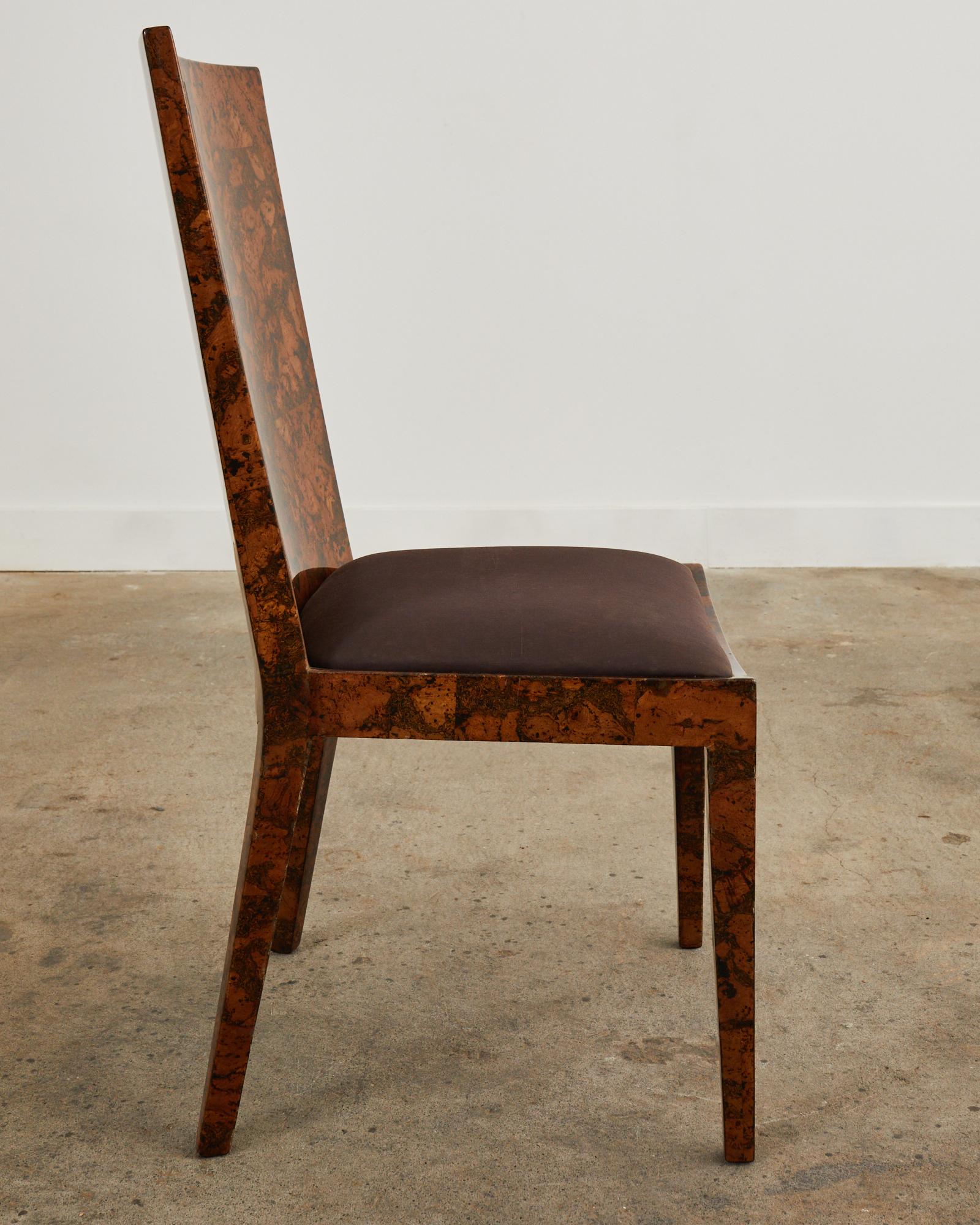 Karl Springer Attributed JMF Chair Lacquered Burlwood Patchwork For Sale 9