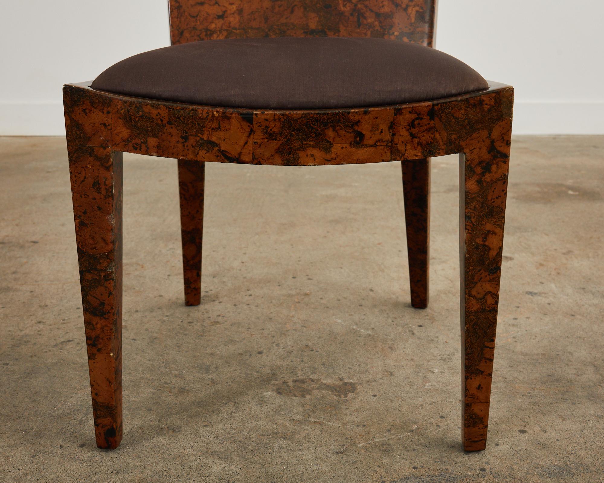 Karl Springer Attributed JMF Chair Lacquered Burlwood Patchwork For Sale 11