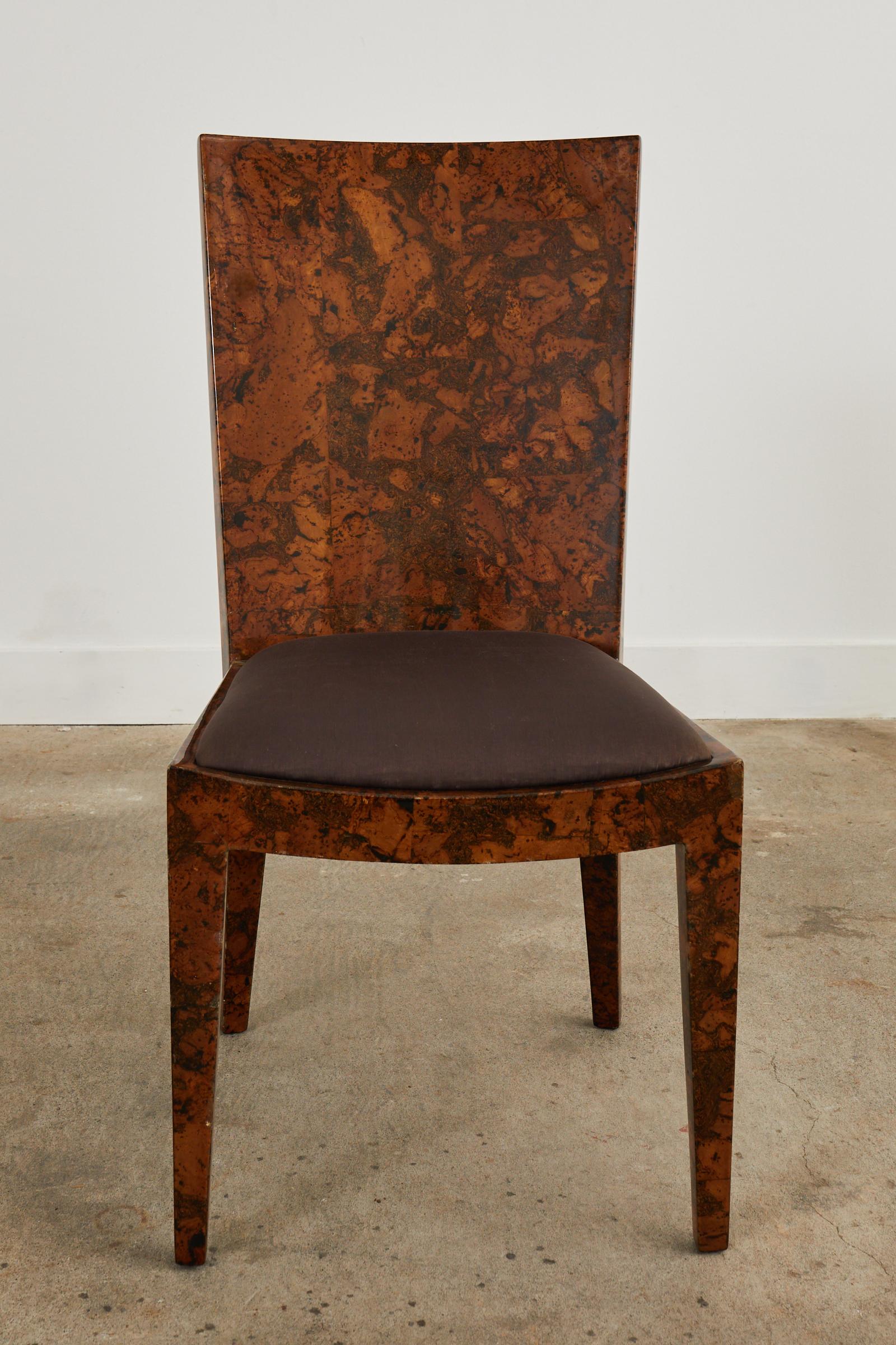 Modern Karl Springer Attributed JMF Chair Lacquered Burlwood Patchwork For Sale