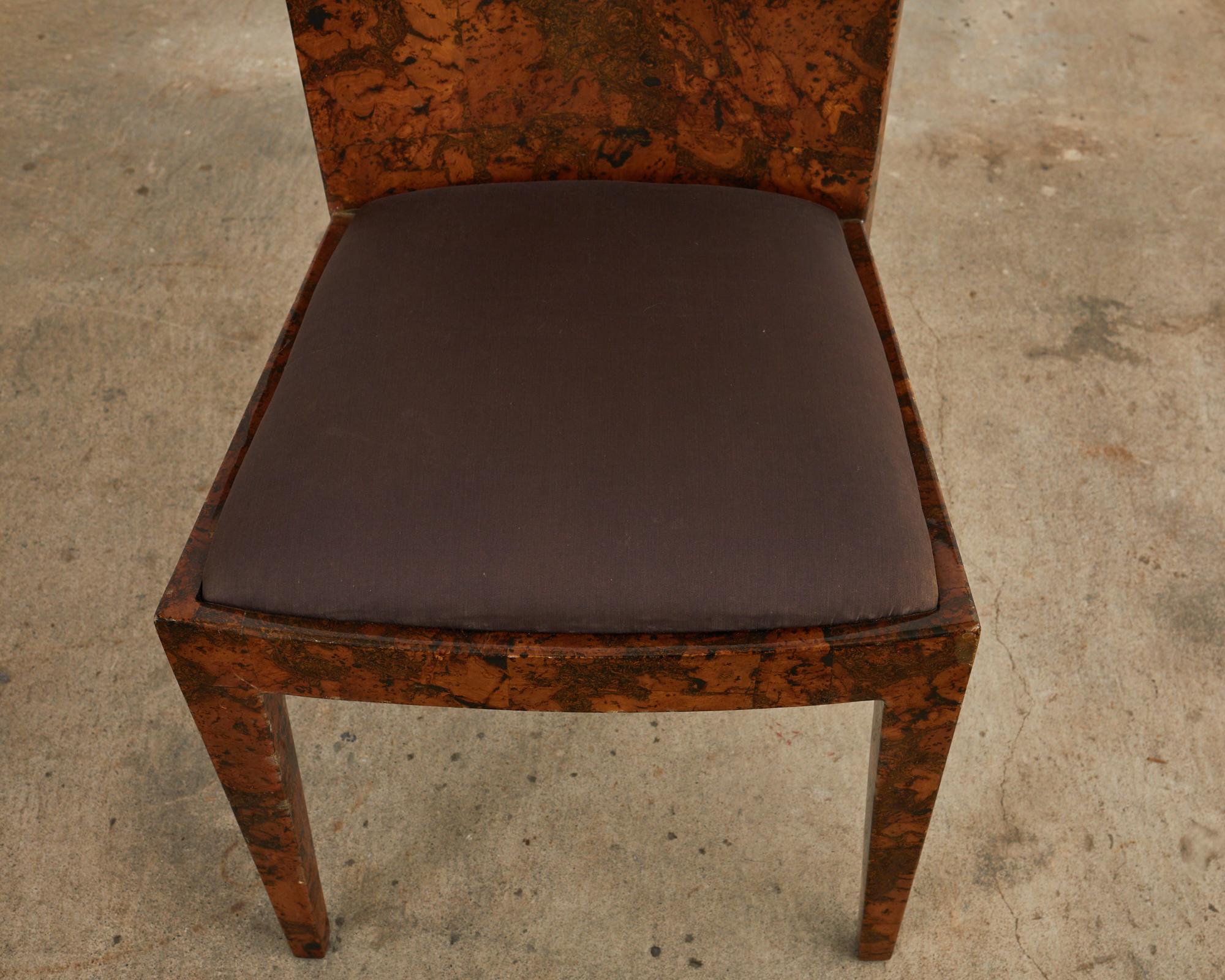 American Karl Springer Attributed JMF Chair Lacquered Burlwood Patchwork For Sale