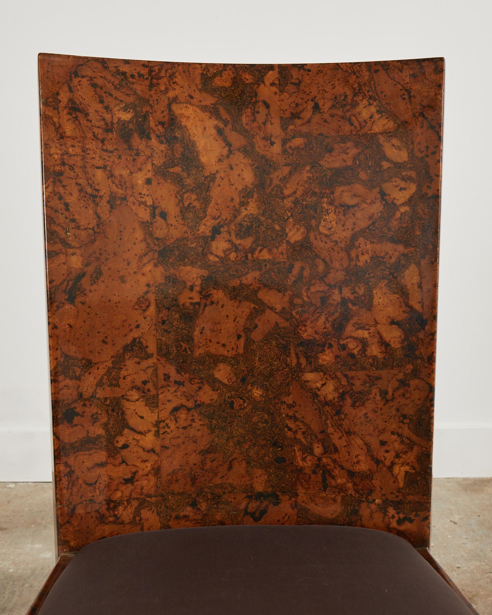 Veneer Karl Springer Attributed JMF Chair Lacquered Burlwood Patchwork For Sale