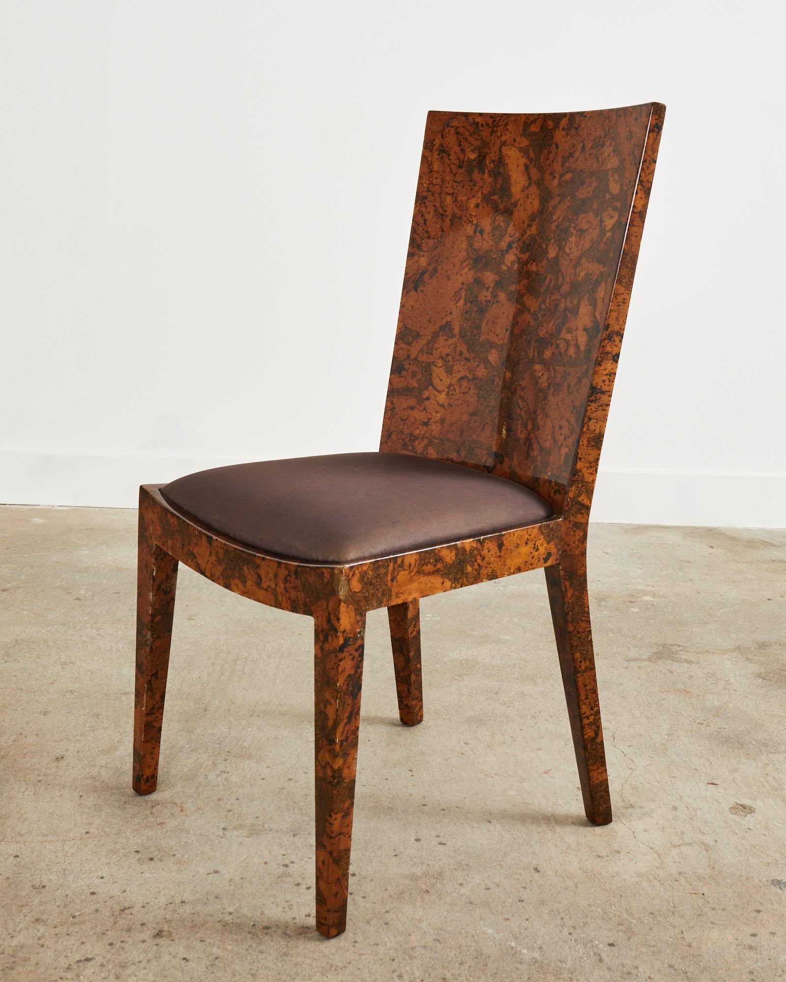 20th Century Karl Springer Attributed JMF Chair Lacquered Burlwood Patchwork For Sale