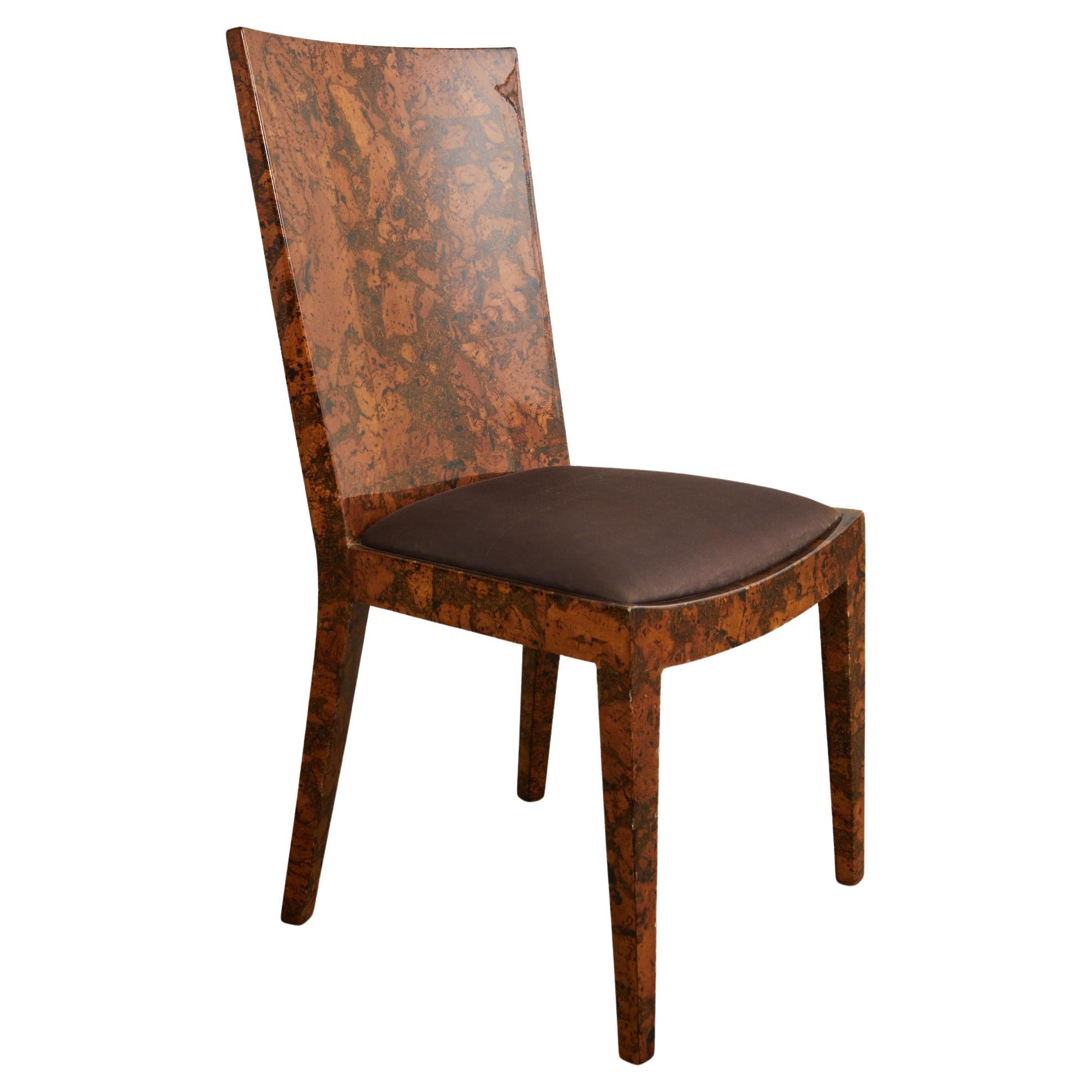Karl Springer Attributed JMF Chair Lacquered Burlwood Patchwork For Sale