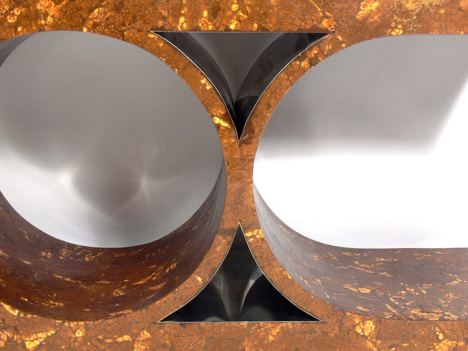 Karl Springer Style JMF Console and Mirror In Distressed Condition In Atlanta, GA
