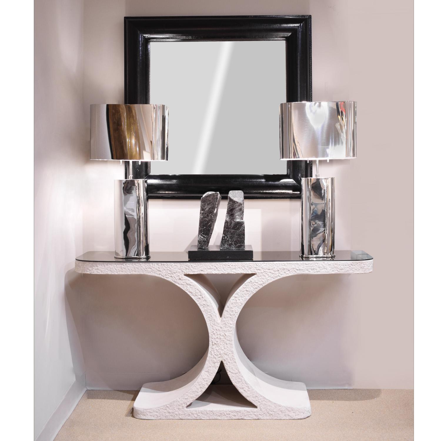 Karl Springer J.M.F. Console Table in Sandstone with Bronze Mirror Top 1980s In Excellent Condition In New York, NY