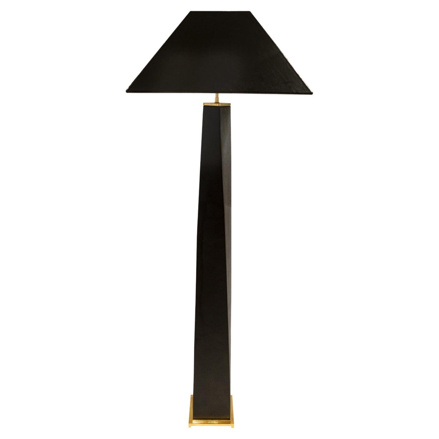 Lampadaire « J.M.F. Floor Lamp » de Karl Springer en lézard avec abat-jour en cuir assorti, années 1980 en vente