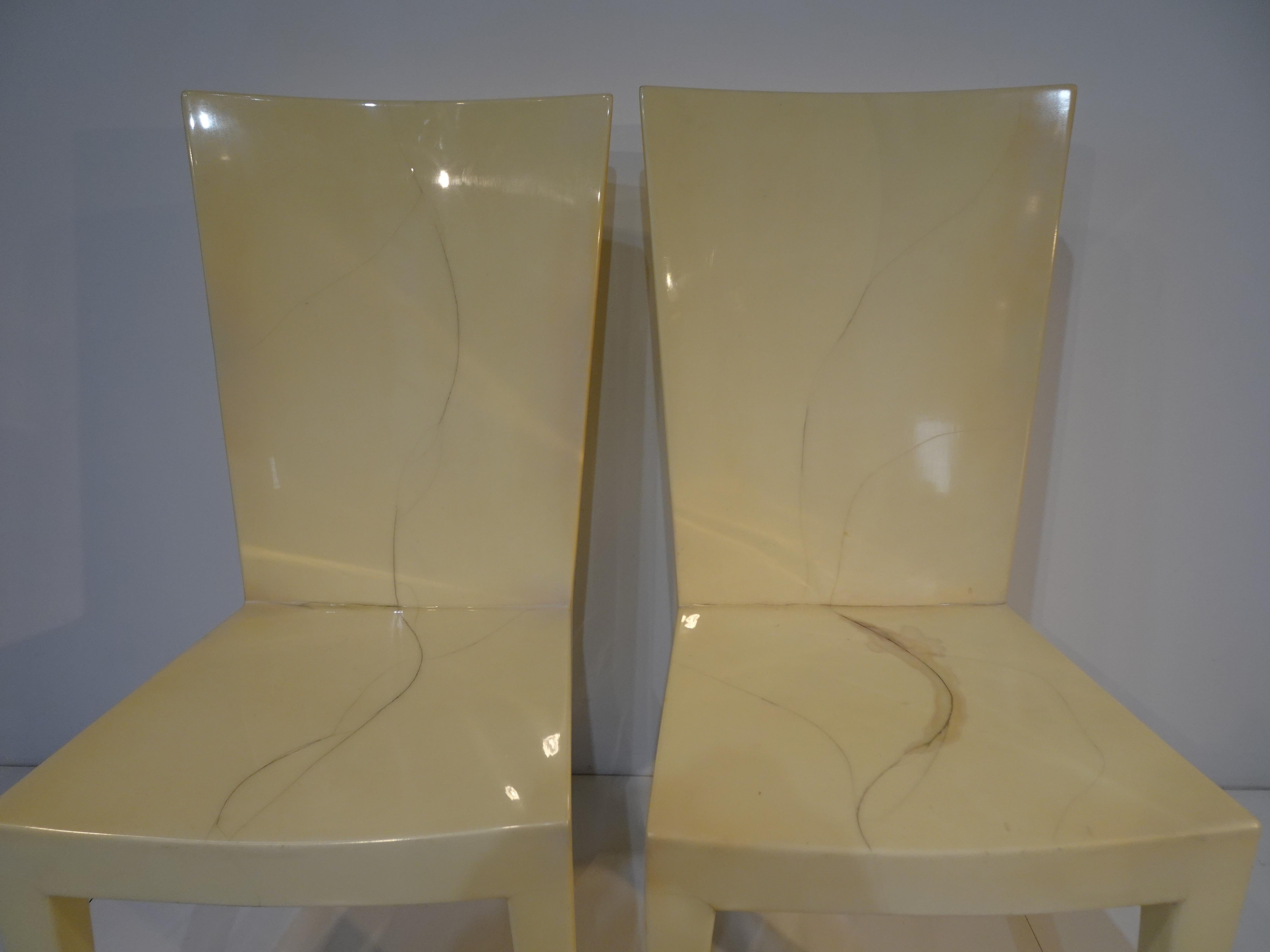 Karl Springer JMF Lacquered Goatskin Chairs For Sale 1