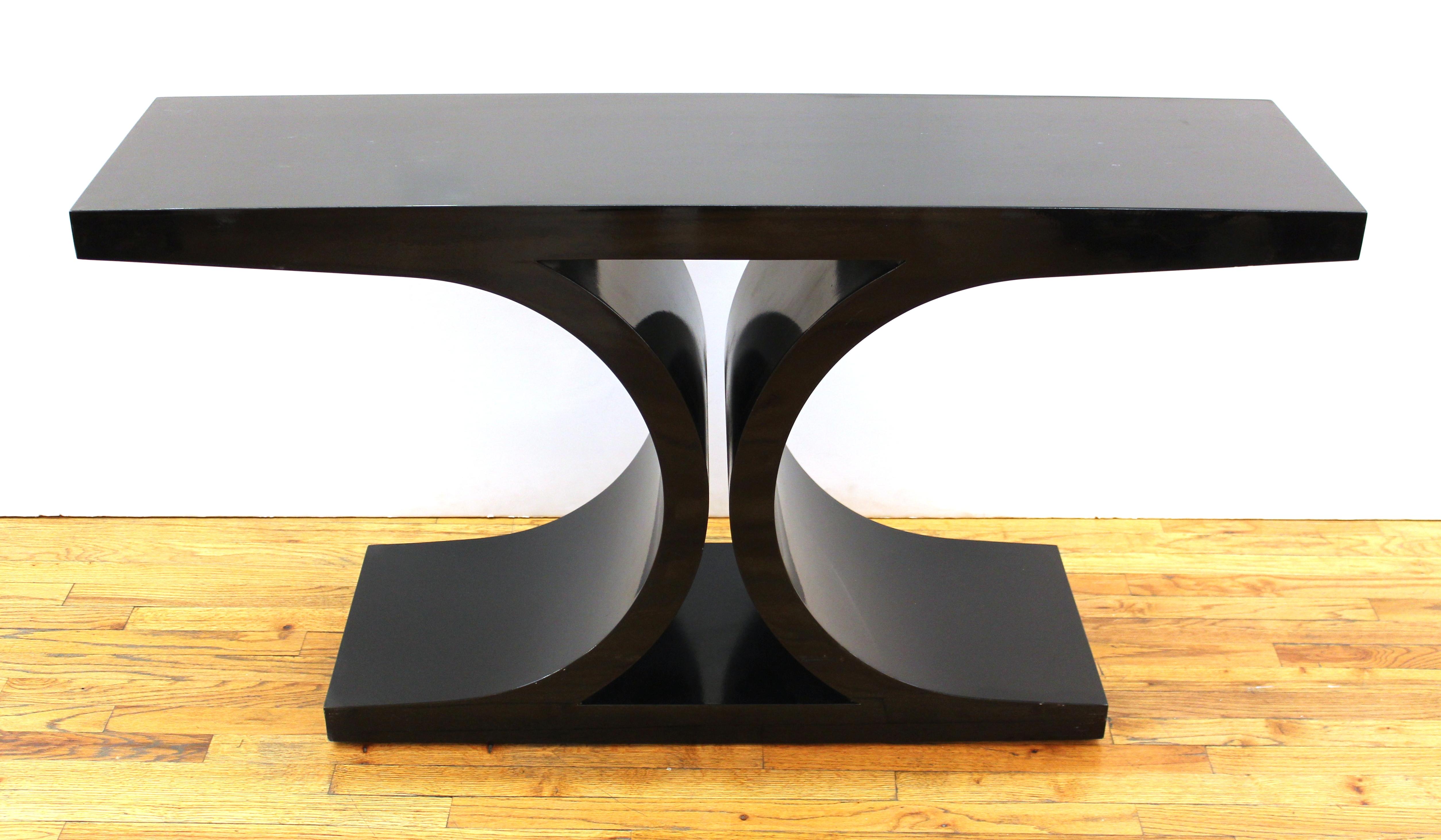 Karl Springer modern black lacquered 'JMF' console from the Jean Michel Frank series.