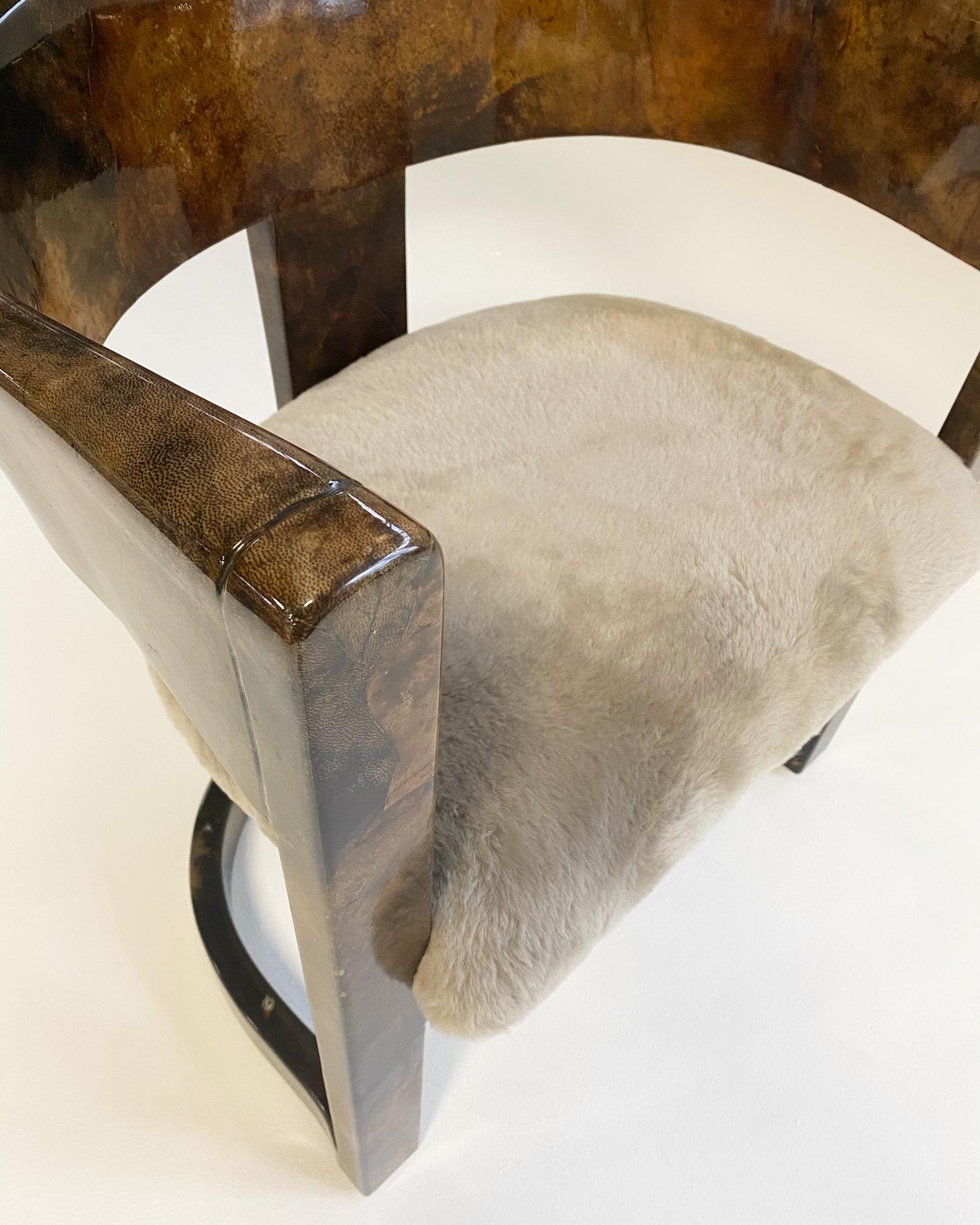 Karl Springer Lacquered Goatskin Armchair in Shearling 4