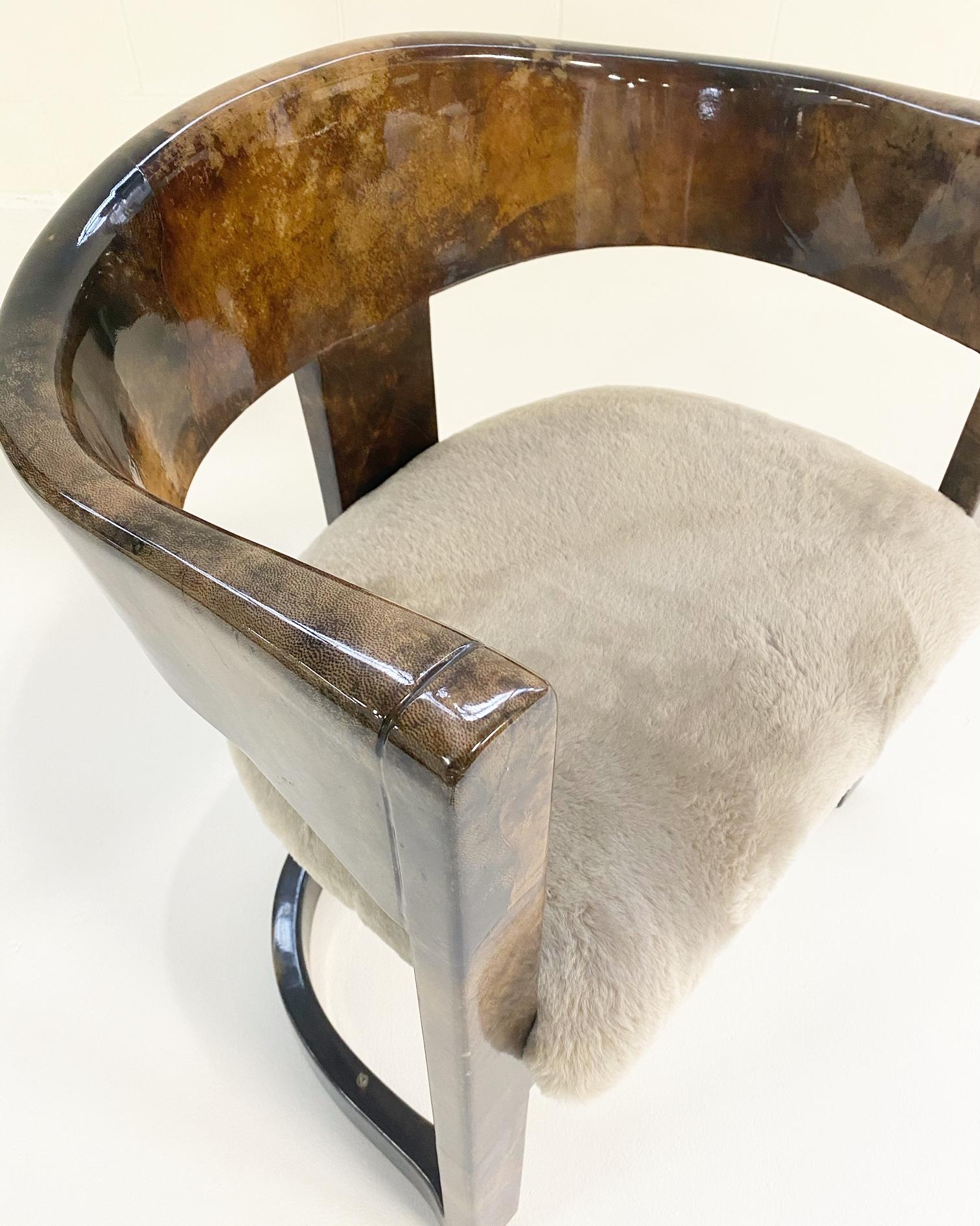 Karl Springer Lacquered Goatskin Armchair in Shearling 5