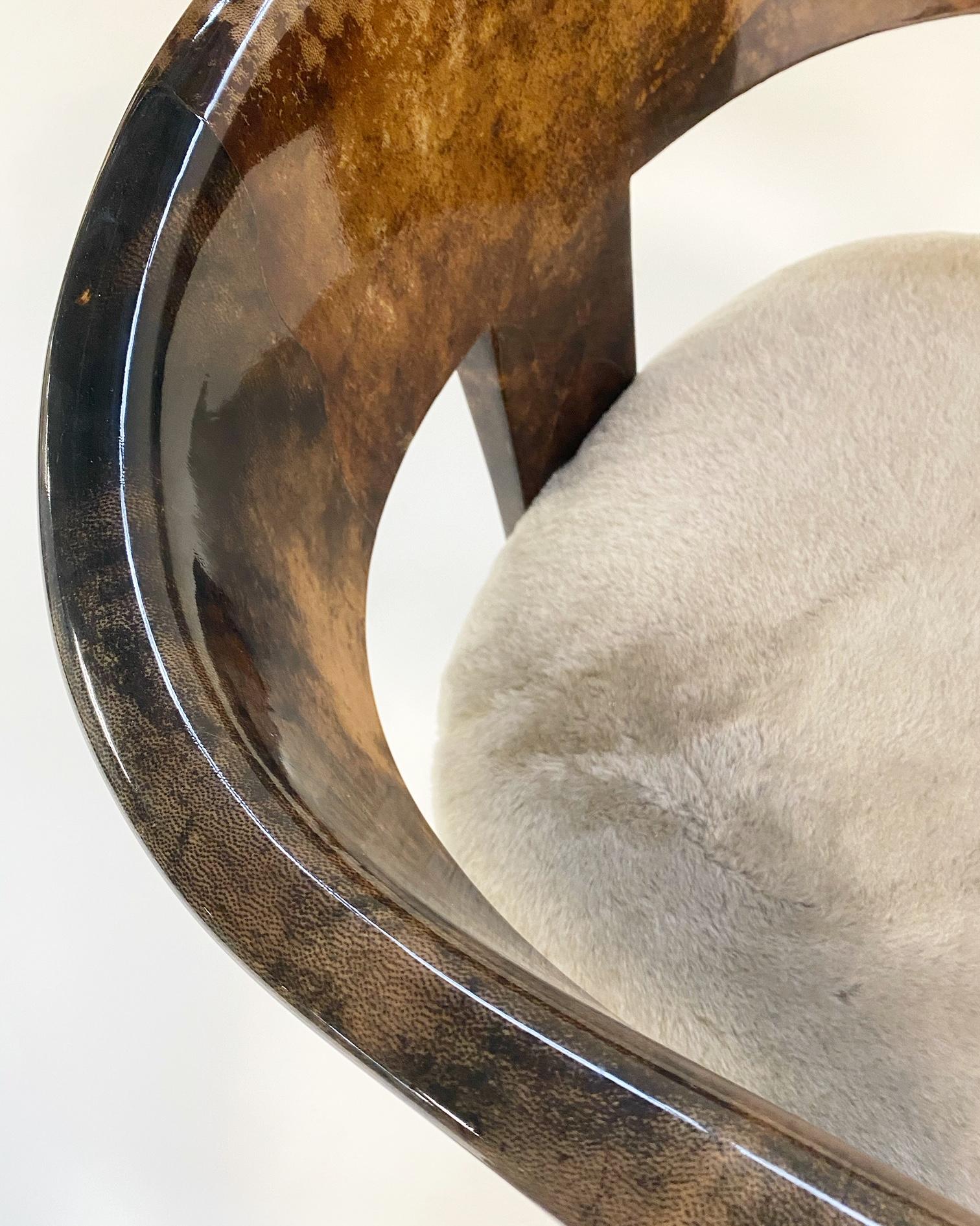 Karl Springer Lacquered Goatskin Armchair in Shearling 2