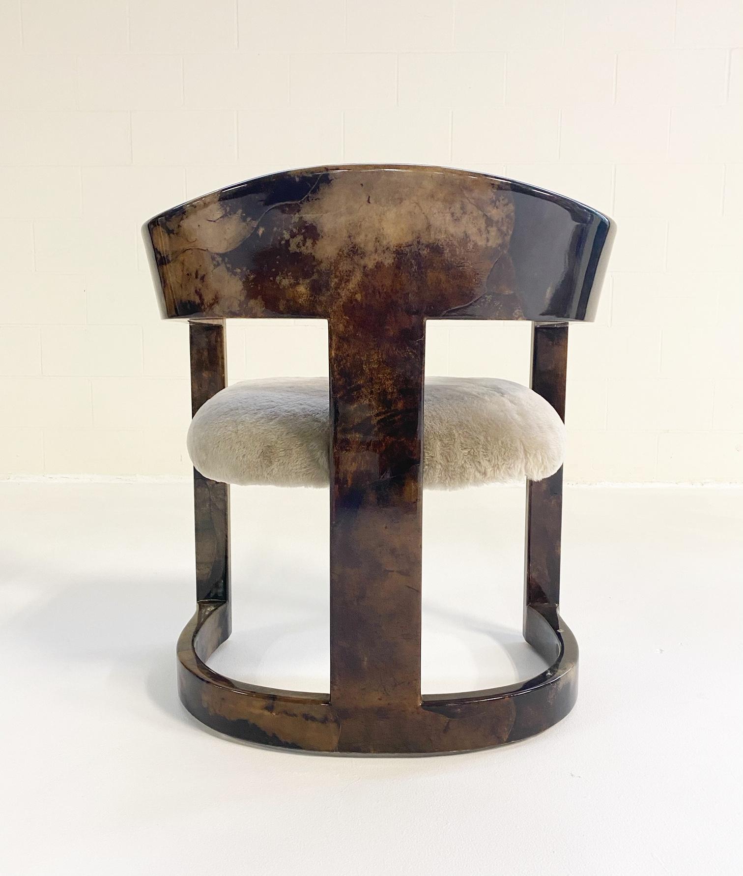 Karl Springer Lacquered Goatskin Armchair in Shearling 3