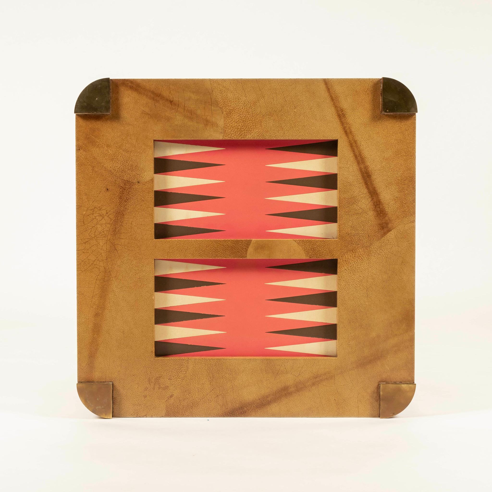 Karl Springer Lacquered Goatskin Brass Backgammon Game Table For Sale 4