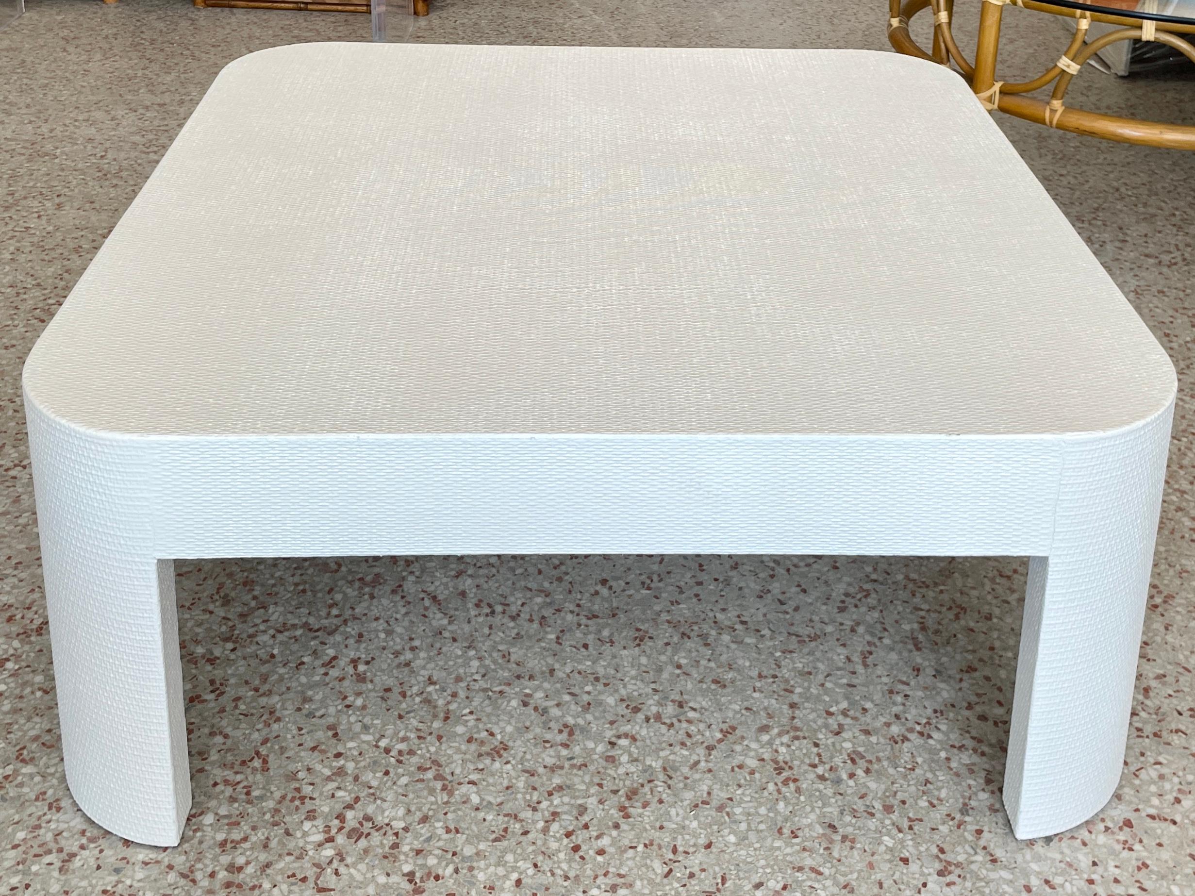 Karl Springer Lacquered Linen Square Coffee Table In Good Condition In Los Angeles, CA