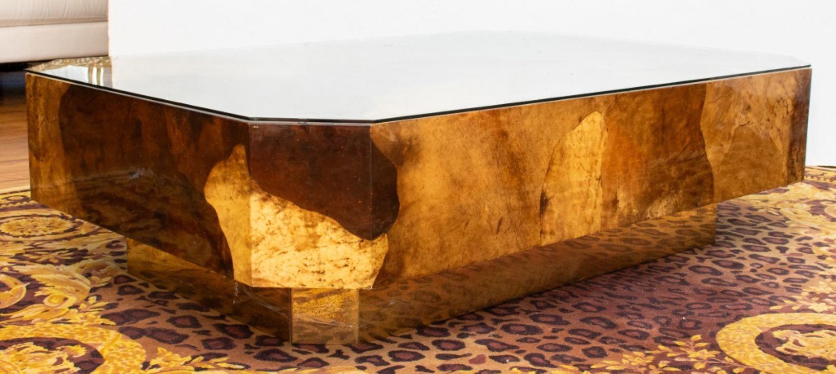 Mid-Century Modern Karl Springer Lacquered Parchment Coffee Table For Sale