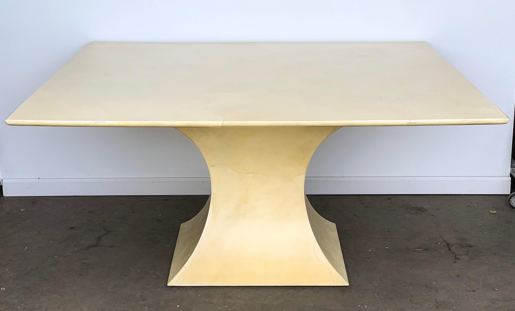 Mid-Century Modern Karl Springer Lacquered Square Goatskin Parchment Dining Table