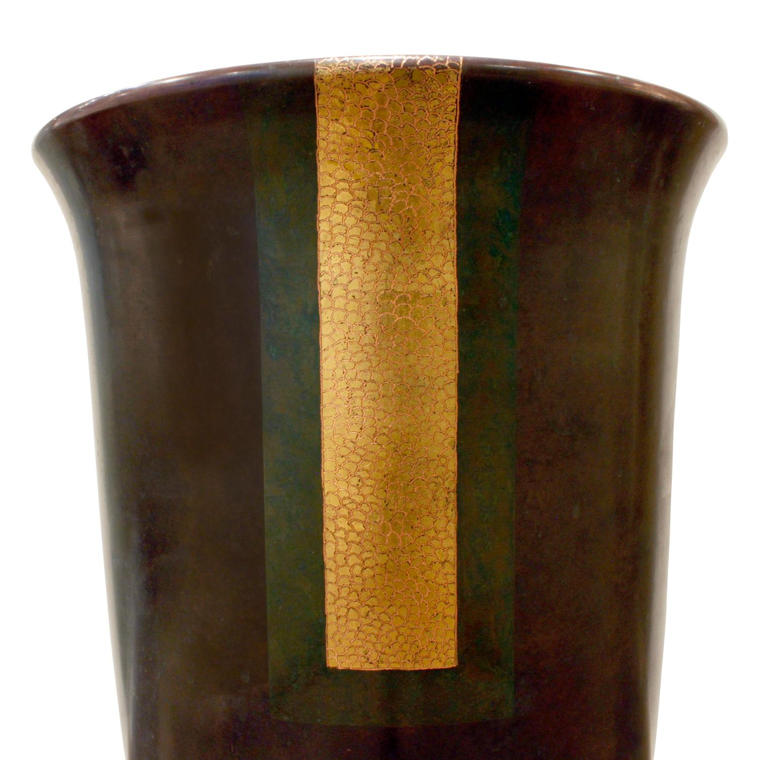 Karl Springer Large Bronze and Copper Art Deco Vase, 1980s In Excellent Condition In New York, NY