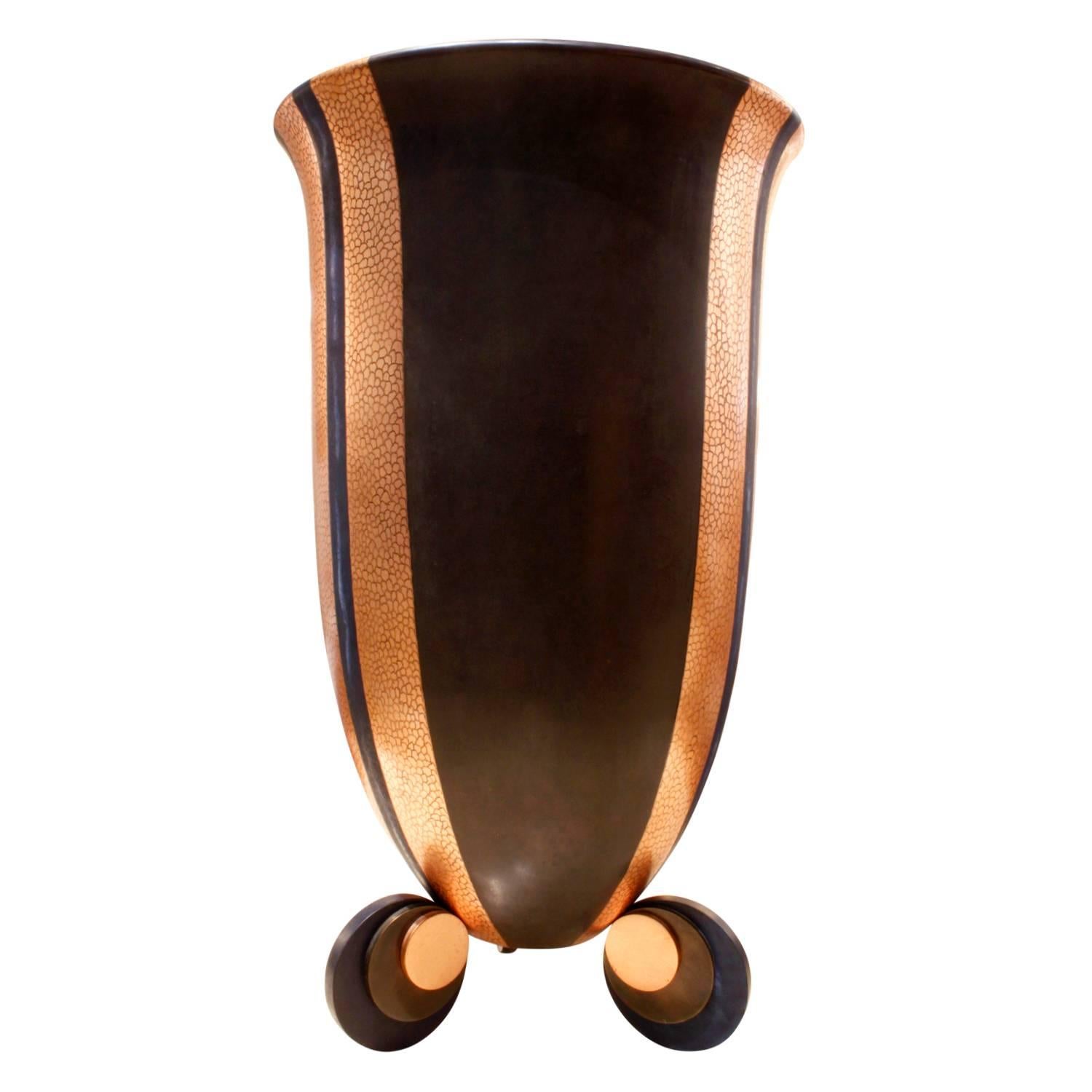 Karl Springer Large Bronze and Copper Art Deco Vase, 1980s