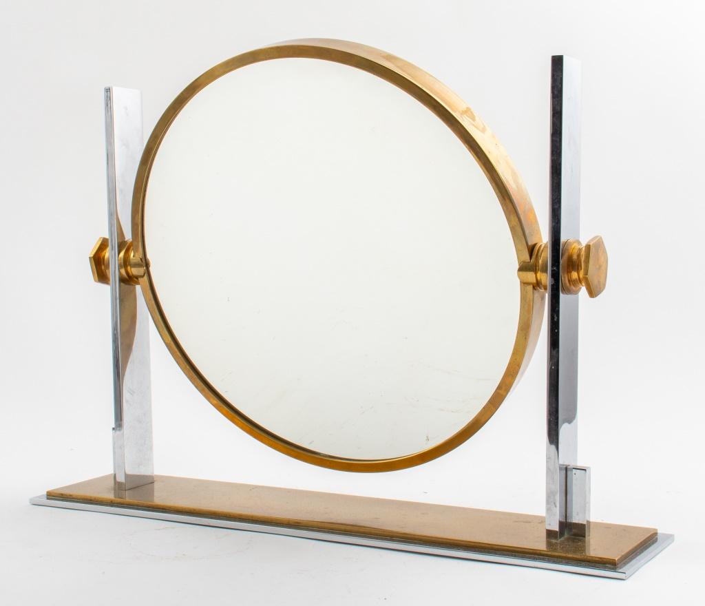Modern Karl Springer Large Chrome & Brass Vanity Mirror