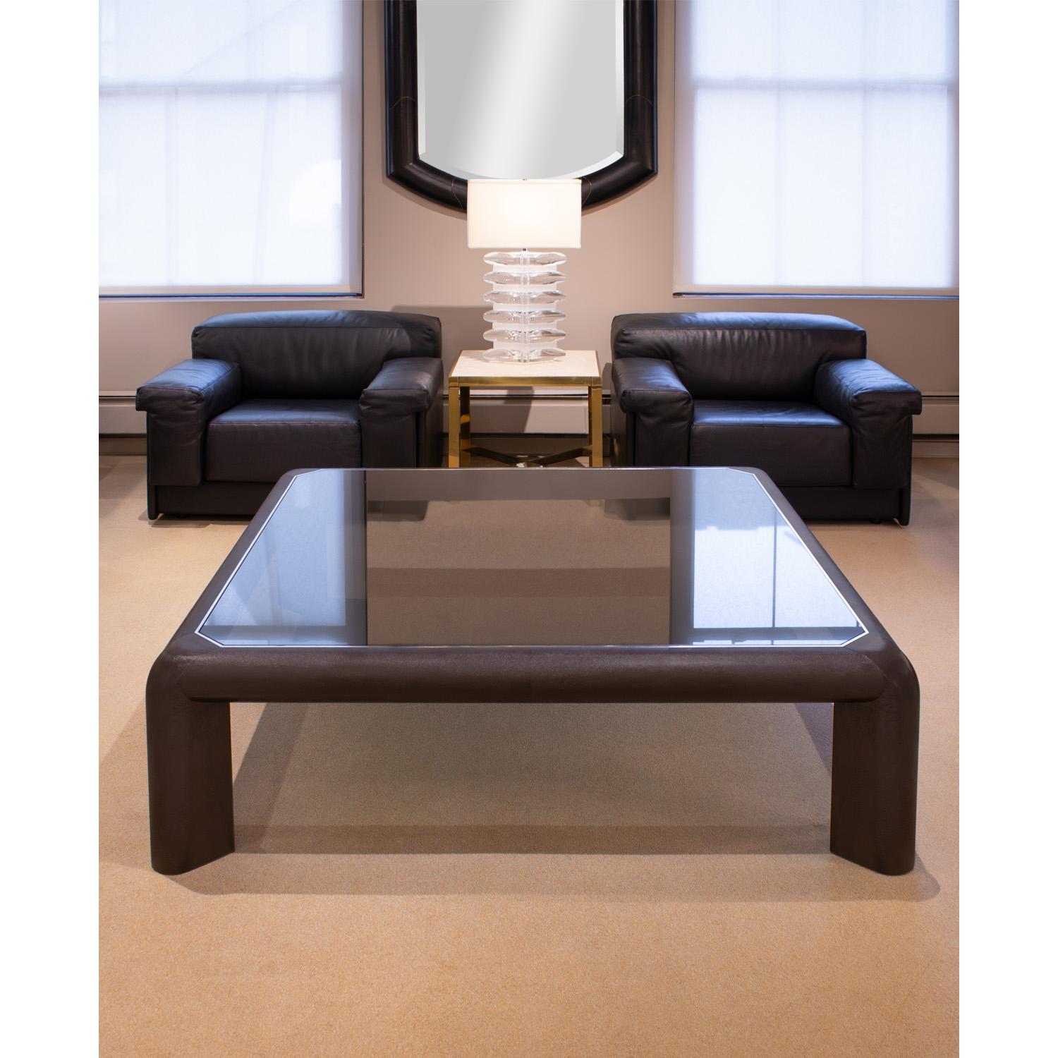 Karl Springer Large Coffee Table in Embossed Lizard Leather 1986, Signed & Dated (Leder) im Angebot