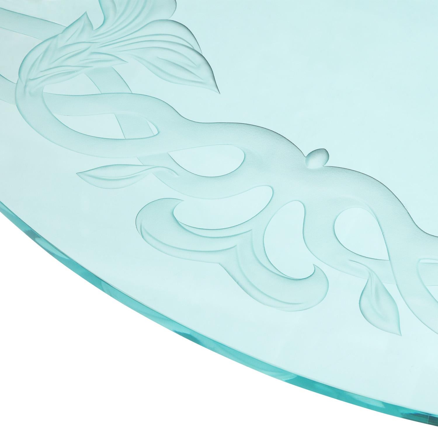 Américain Table basse Karl Springer avec pieds en Lucite et plateau en verre unique des années 1980 (signé) en vente