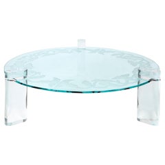 Karl Springer Coffee Table with Lucite Legs and Unique Glass Top 1980s (Signed)