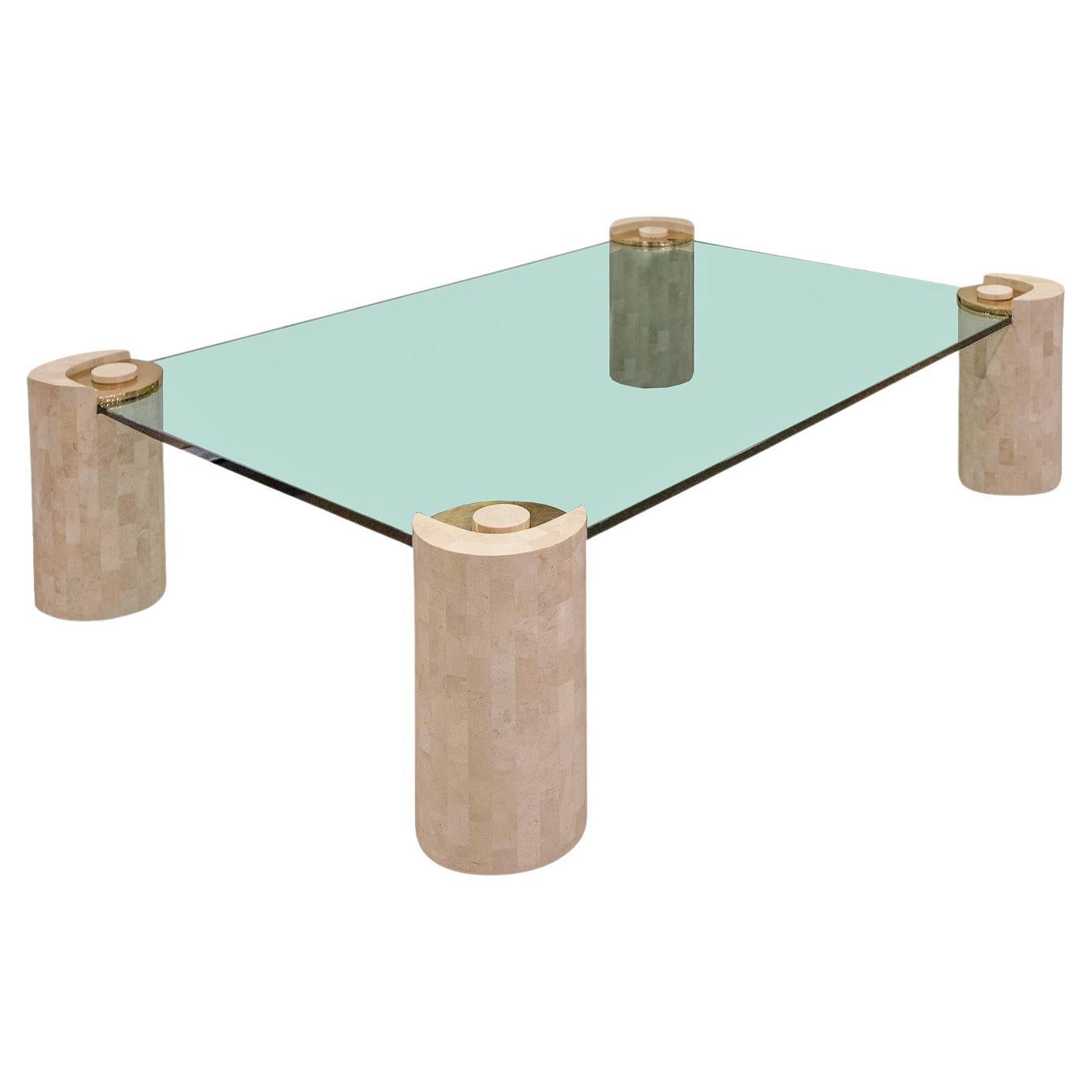 Karl Springer Large "Coffee Table with Sculpture Leg" in Tessellated Coral 1980s For Sale