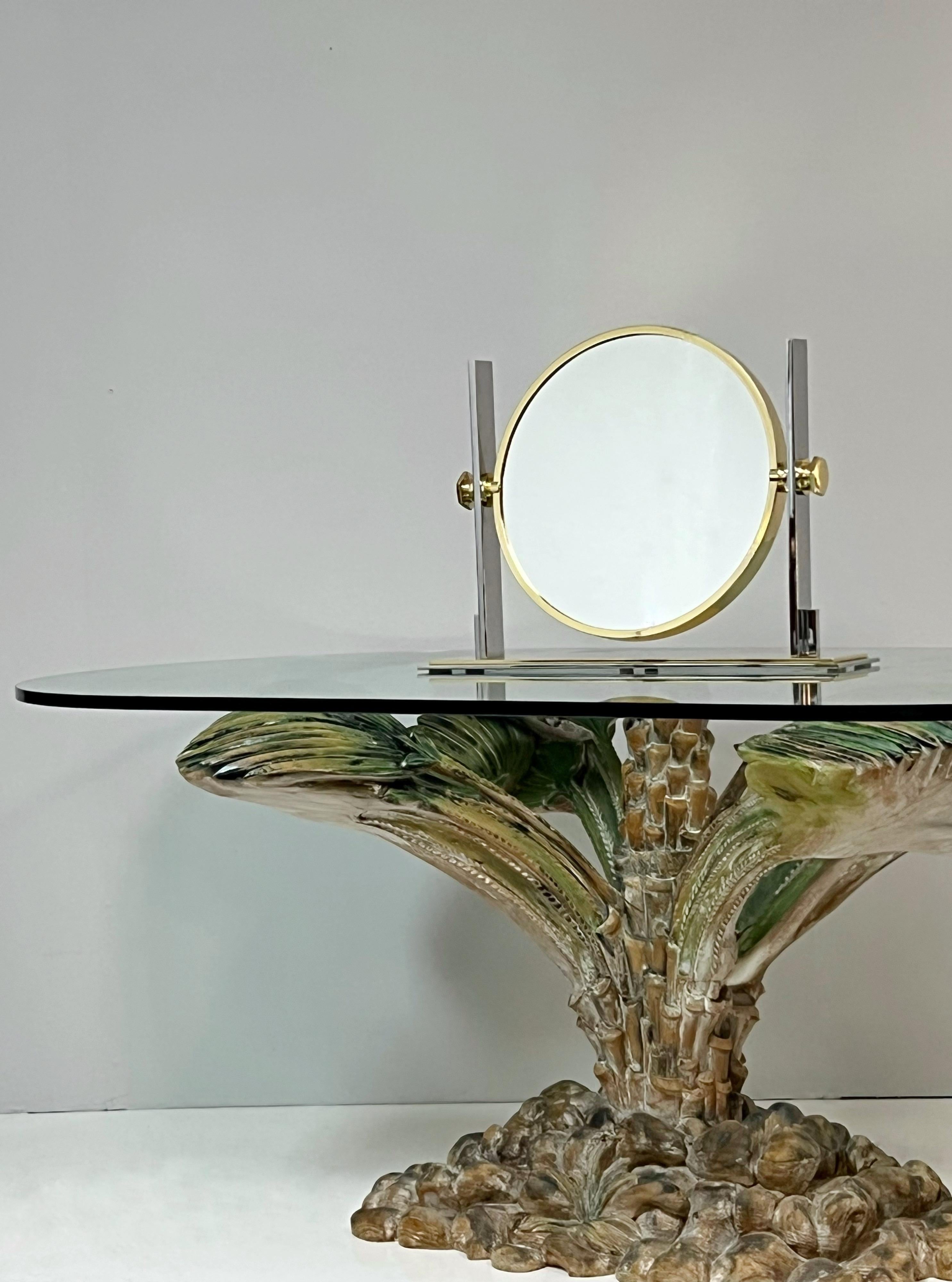 American Karl Springer Large Double Table Mirror, Brass and Nickel 1980s For Sale