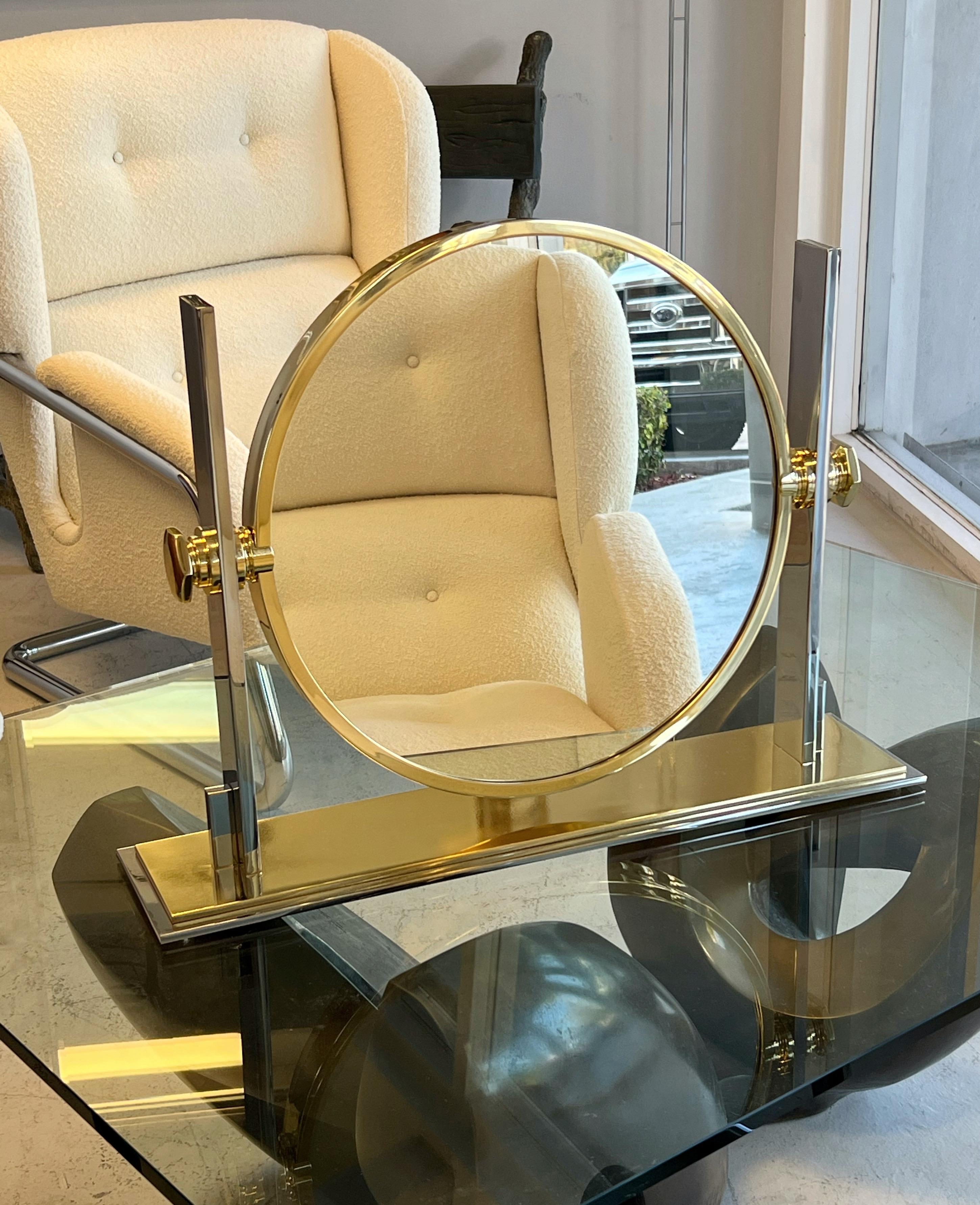 Karl Springer Large Double Table Mirror, Brass and Nickel 1980s For Sale 2