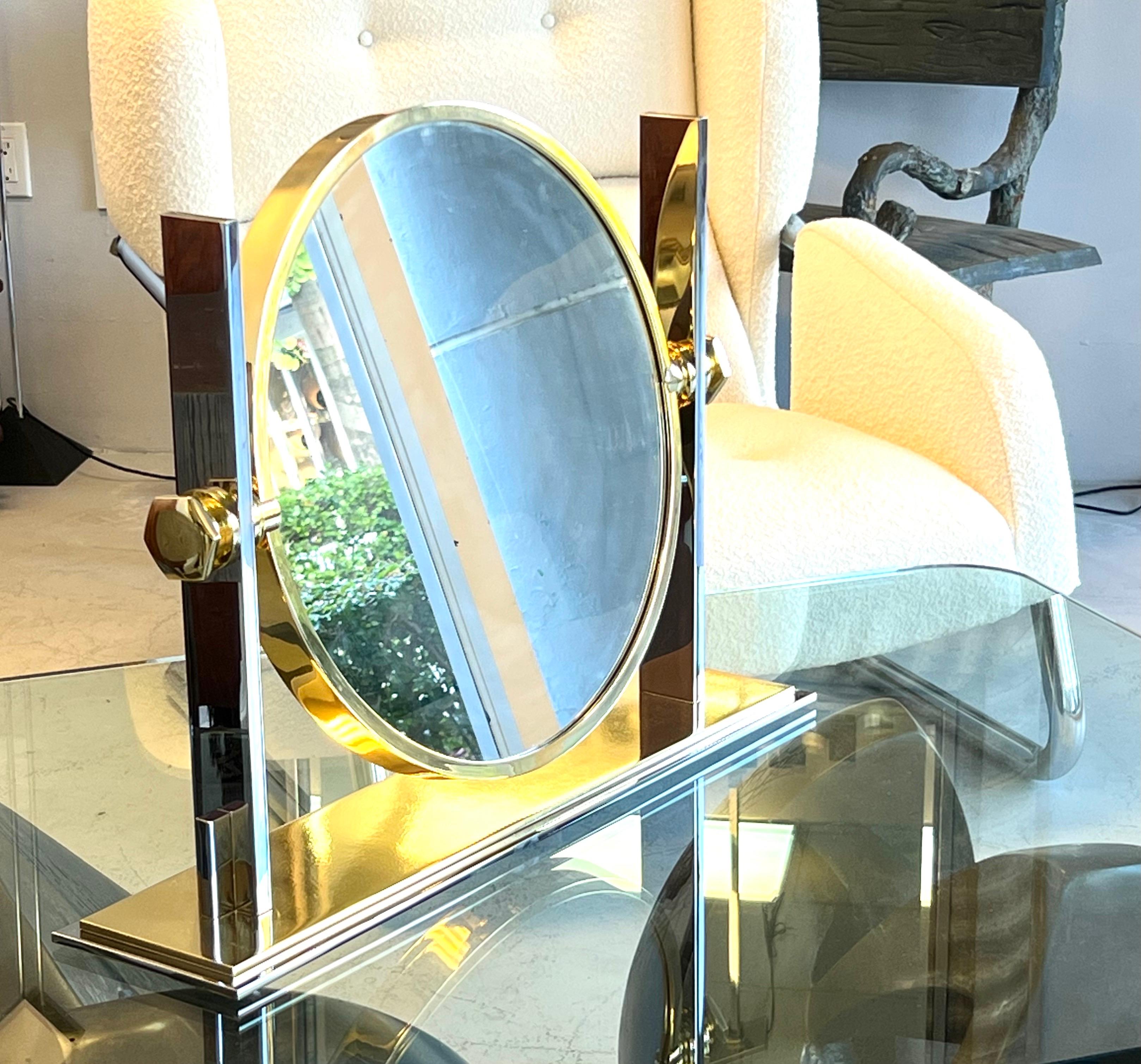 Karl Springer Large Double Table Mirror, Brass and Nickel 1980s For Sale 3