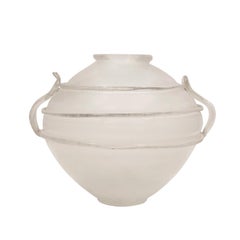 Karl Springer Large Hand-Blown White Scavo Glass Vase 1980s 'Signed'