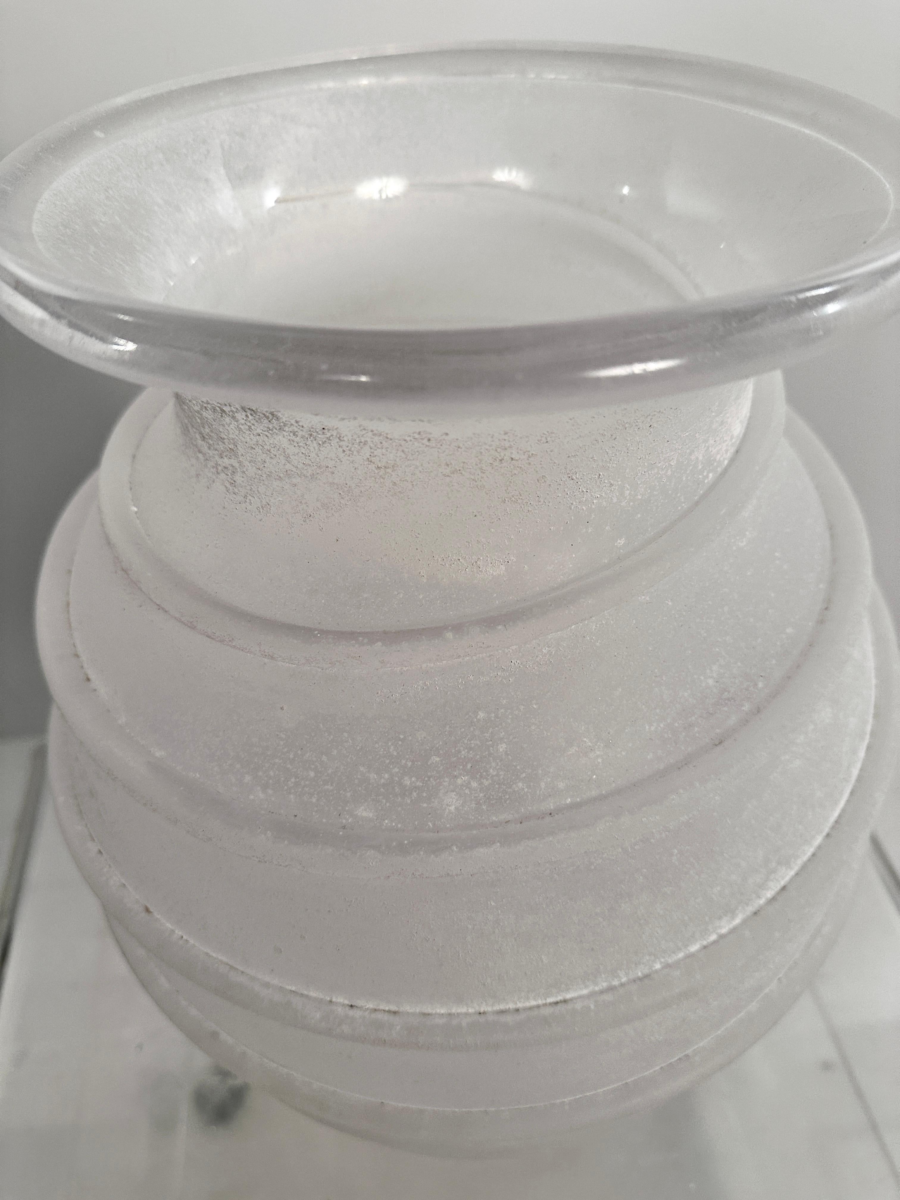 Karl Springer Large Hand Blown White Scavo Glass Vase, Italy c 1980s 2