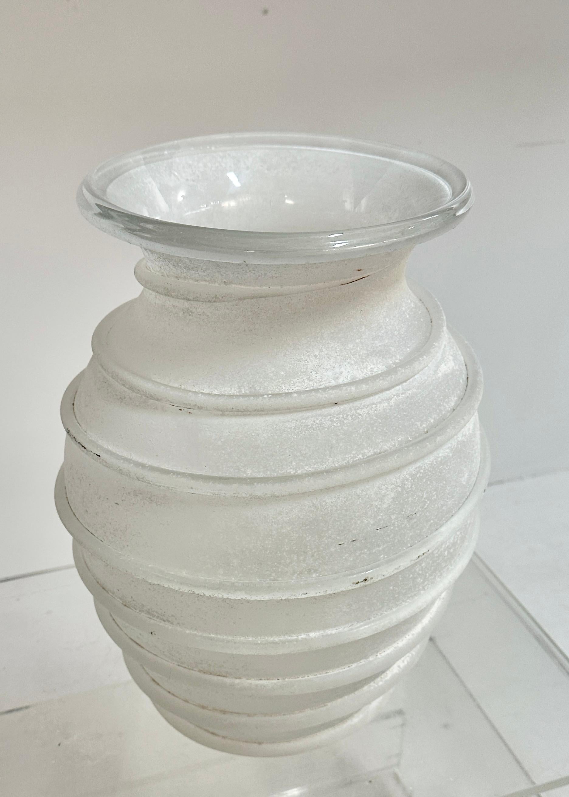 Large scale hand-blown vase designed by Karl Springer and custom crafted by Seguso in Italy in the 1980s. This example features applied decoration and a distinctive textured finish known as 