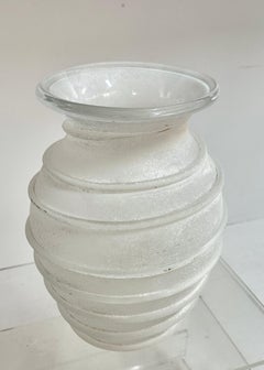 Karl Springer Large Hand Blown White Scavo Glass Vase, Italy c 1980s