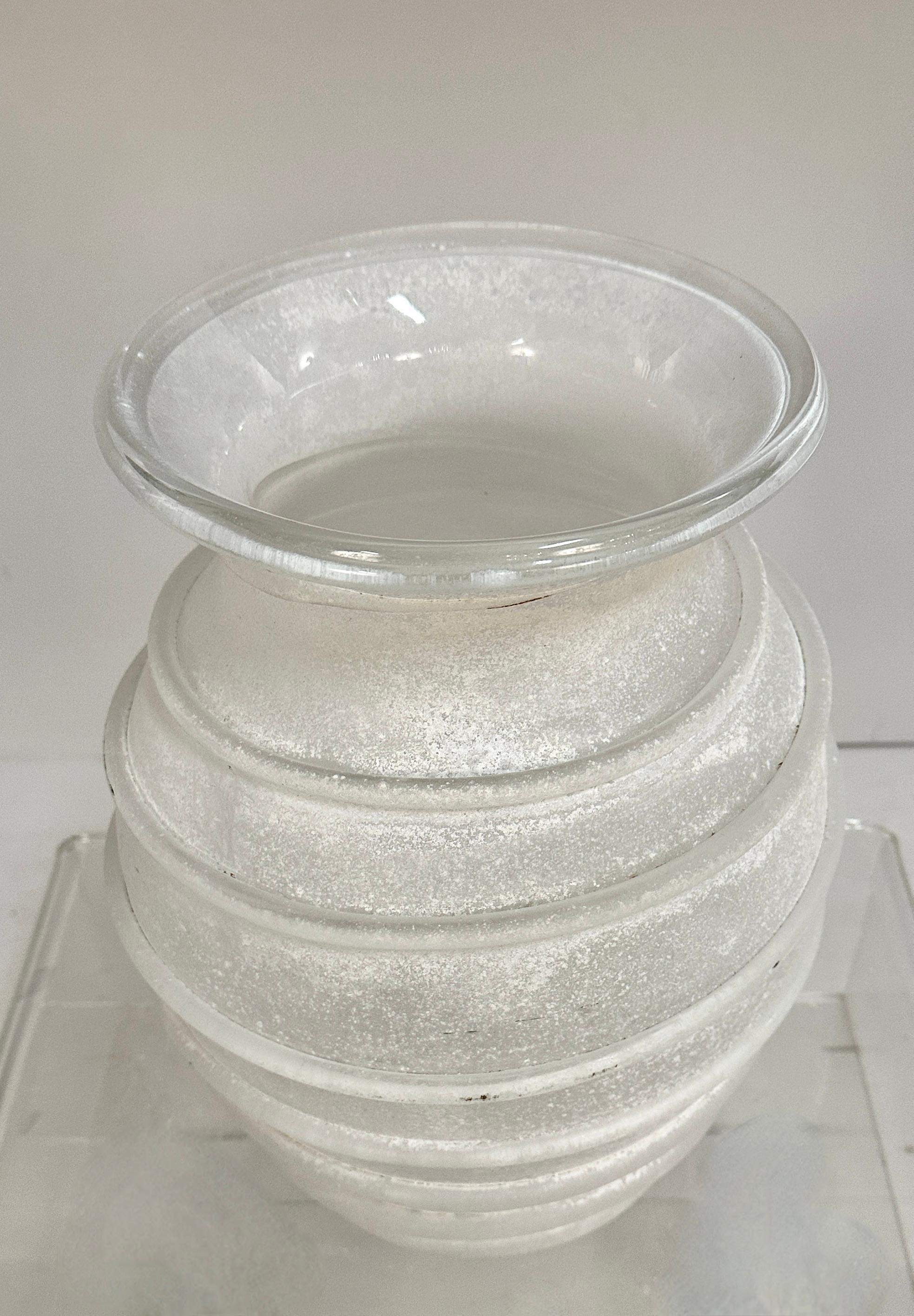 Italian Karl Springer Large Hand Blown White Scavo Glass Vase, Italy c 1980s