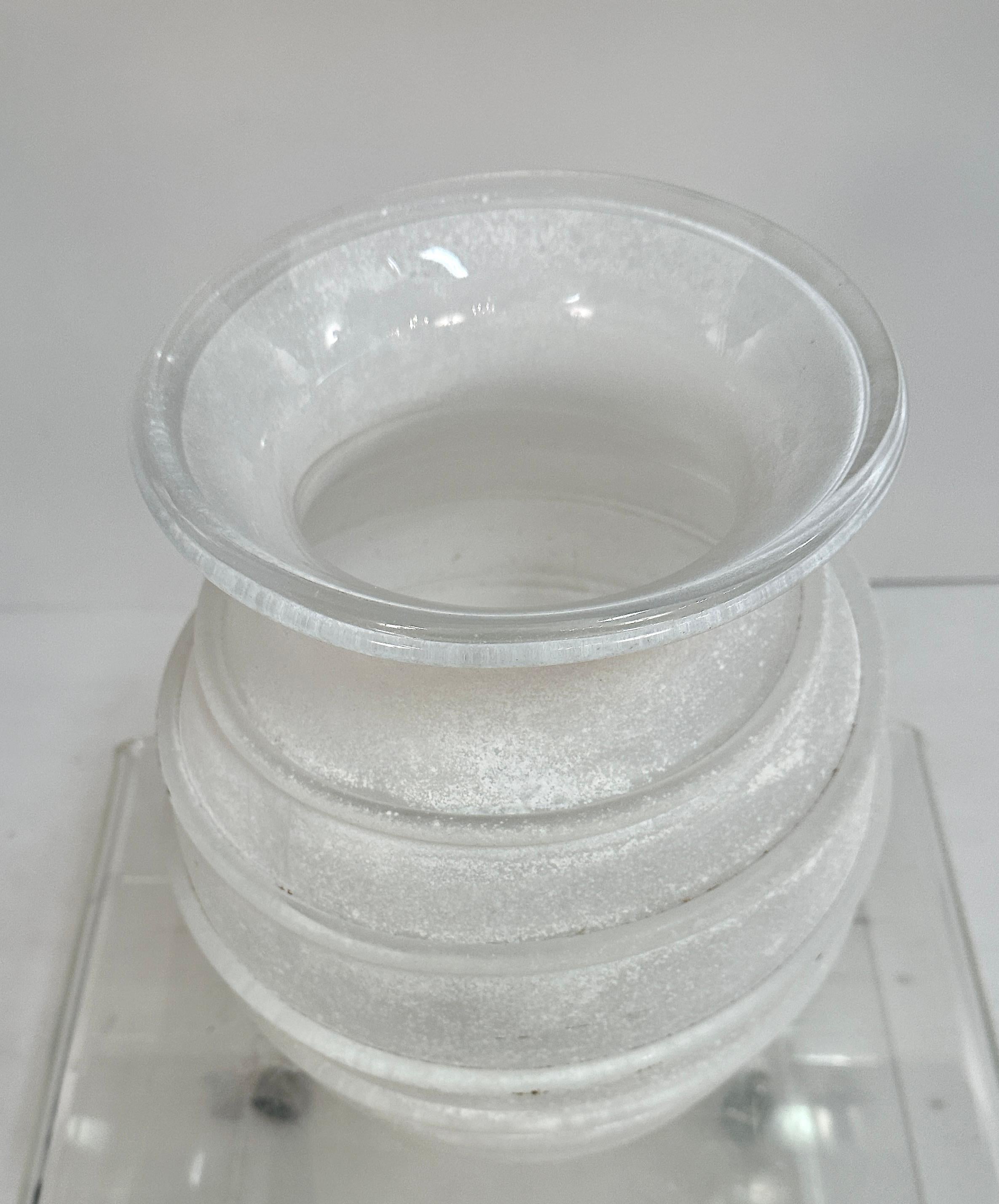 Hand-Crafted Karl Springer Large Hand Blown White Scavo Glass Vase, Italy c 1980s