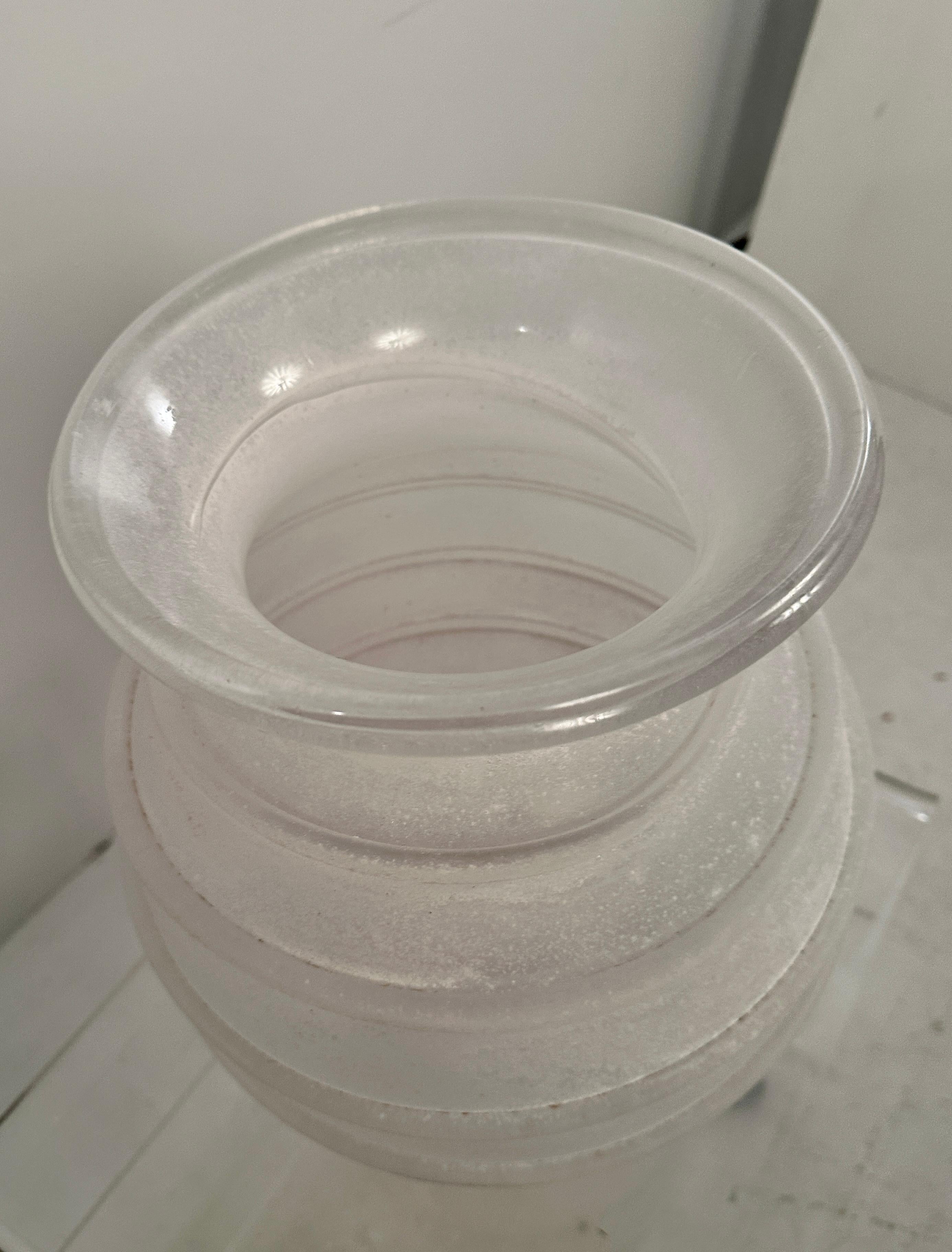 Late 20th Century Karl Springer Large Hand Blown White Scavo Glass Vase, Italy c 1980s