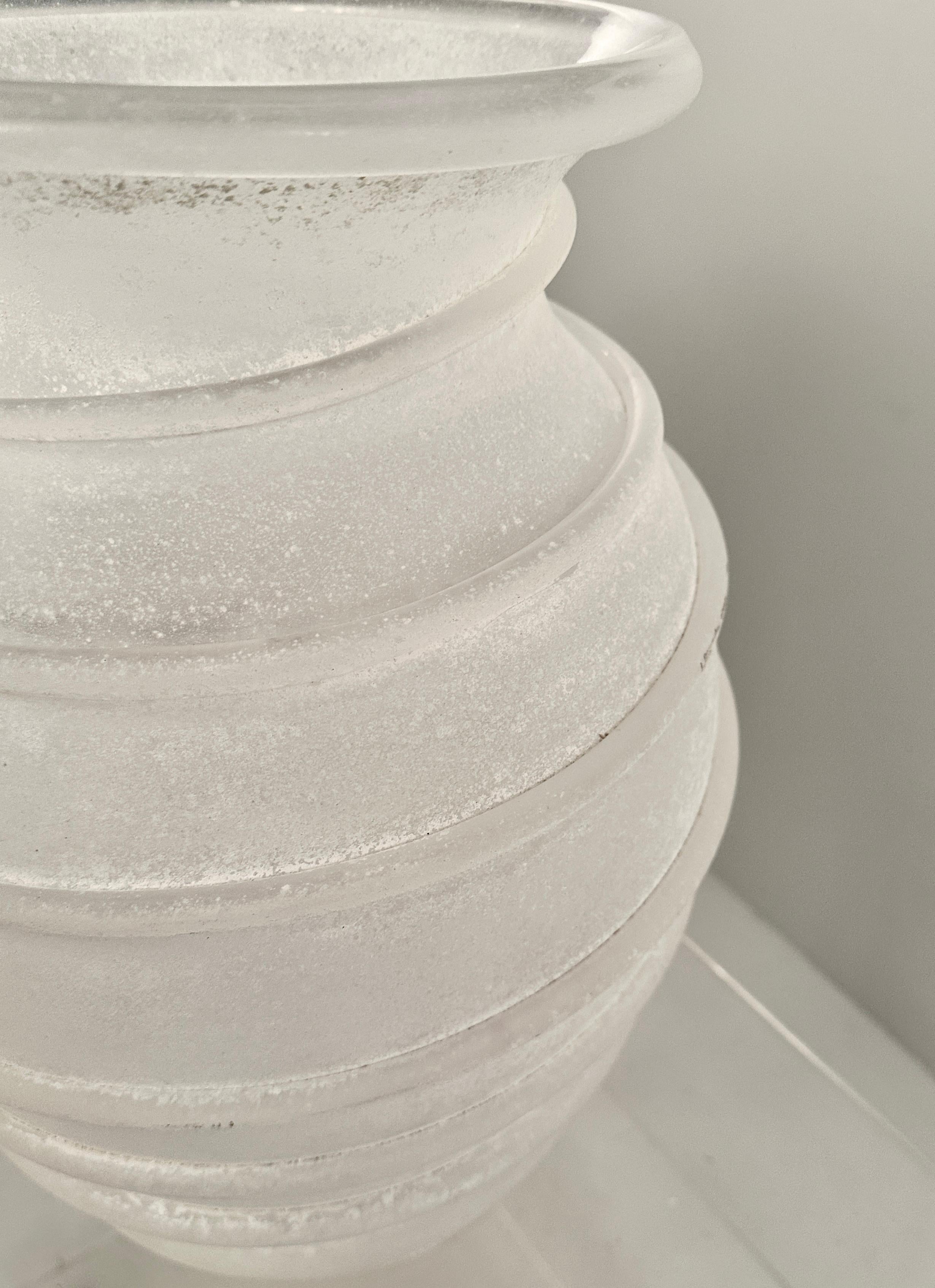 Karl Springer Large Hand Blown White Scavo Glass Vase, Italy c 1980s 1