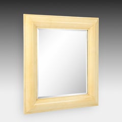 Karl Springer Large Lacquered Goatskin or Parchment Beveled Wall Mirror, 1970s