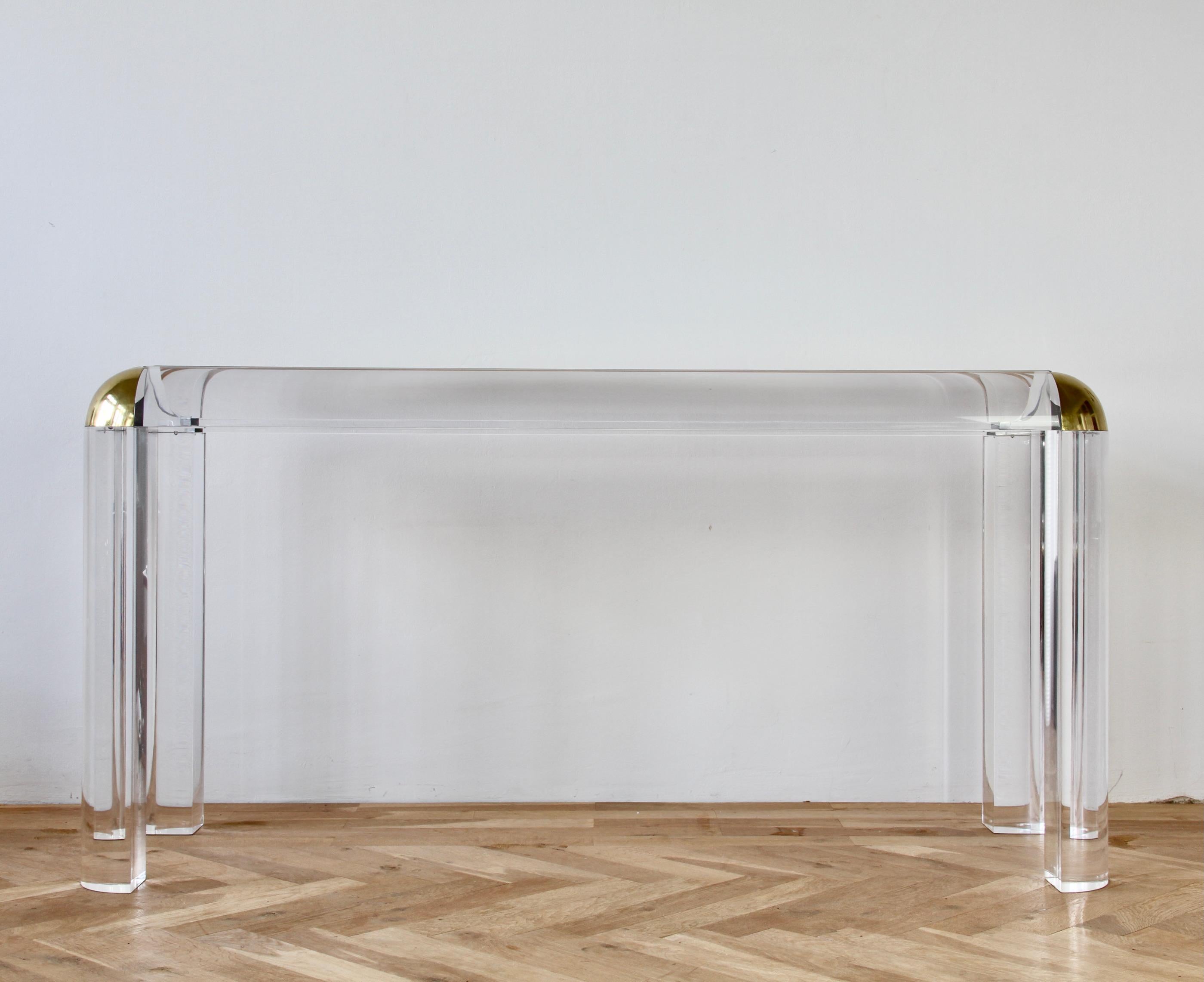 Karl Springer Style Large Lucite Brass and Glass Console / Sofa Table, 1980s For Sale 7